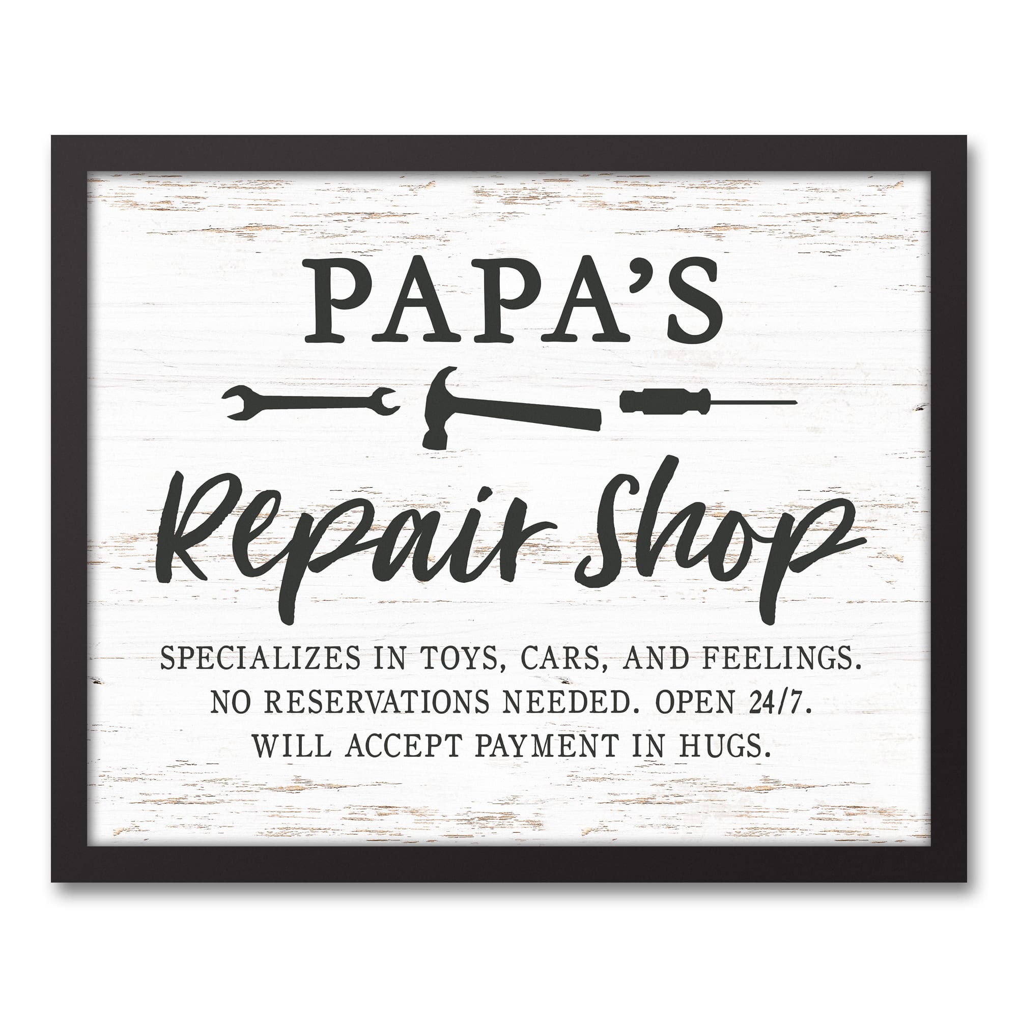 Papa Repair Shop Black Framed Canvas