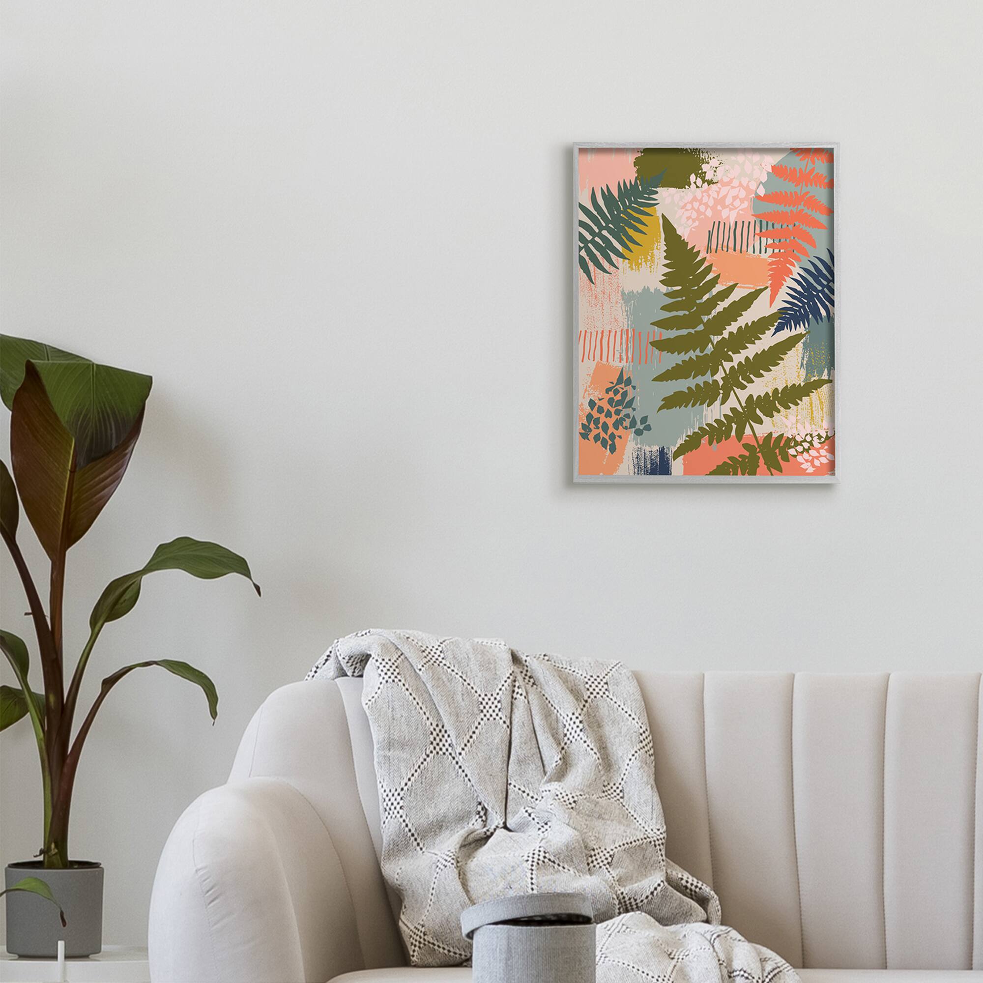 Stupell Industries Organic Forest Ferns Paintbrush Stroke Pattern in Gray Frame Wall Art