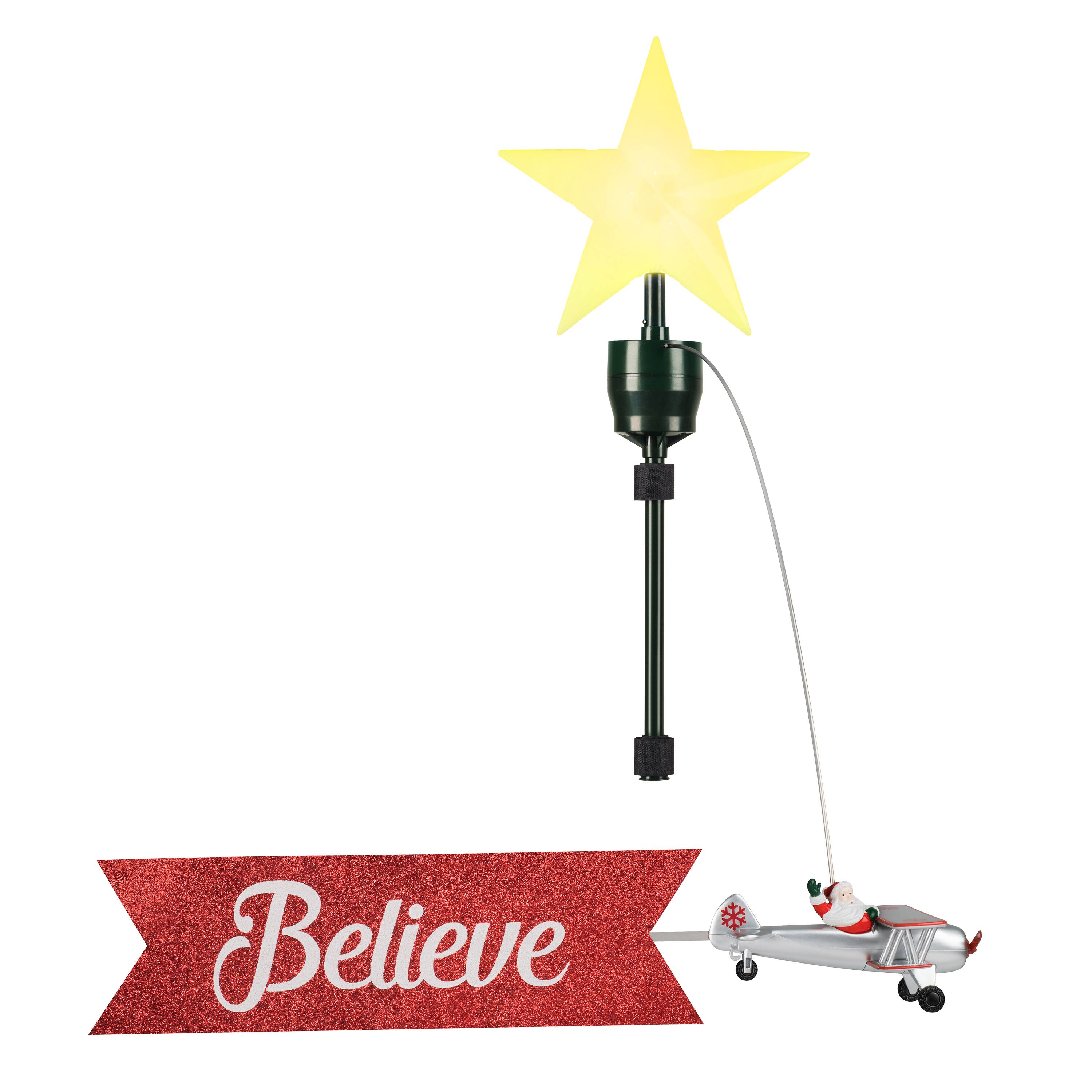Santa&#x27;s Biplane Animated Tree Topper with Banner