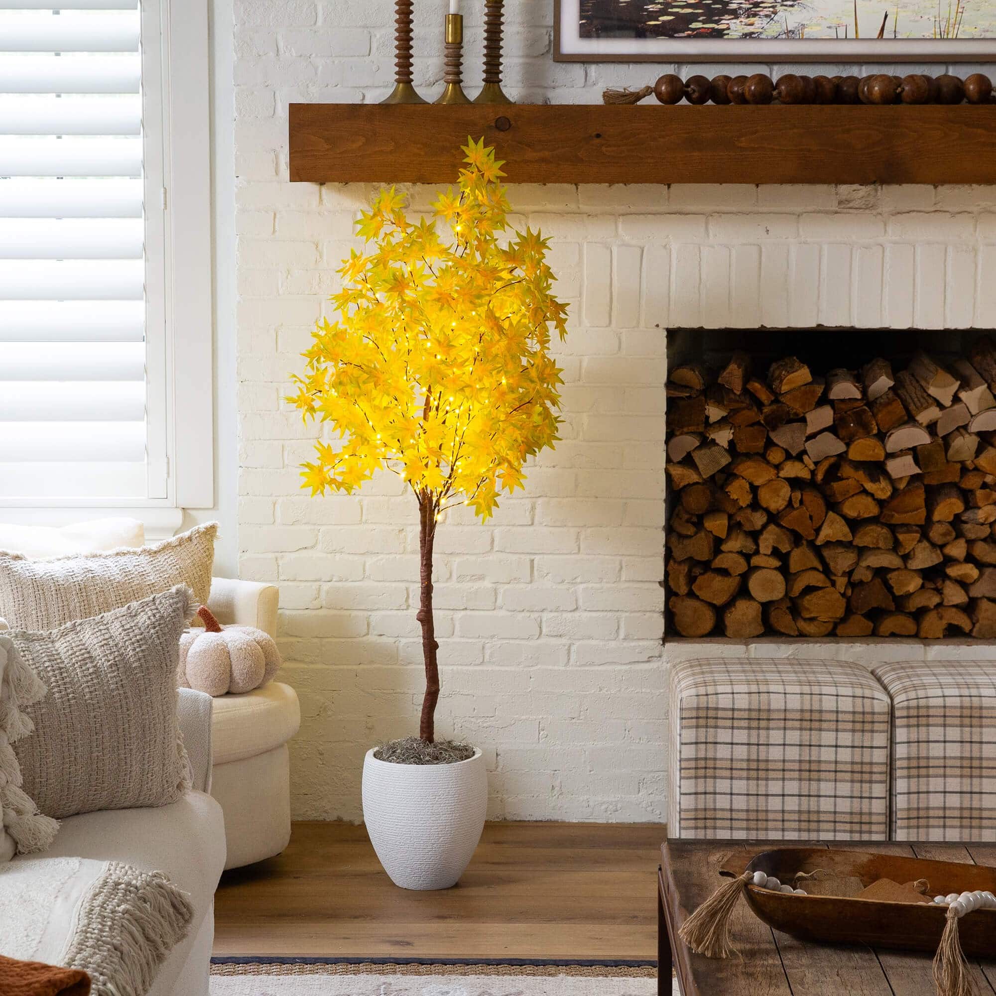 5ft. Pre-Lit Yellow Autumn Maple Artificial Fall Tree with 250 Warm White LED Lights