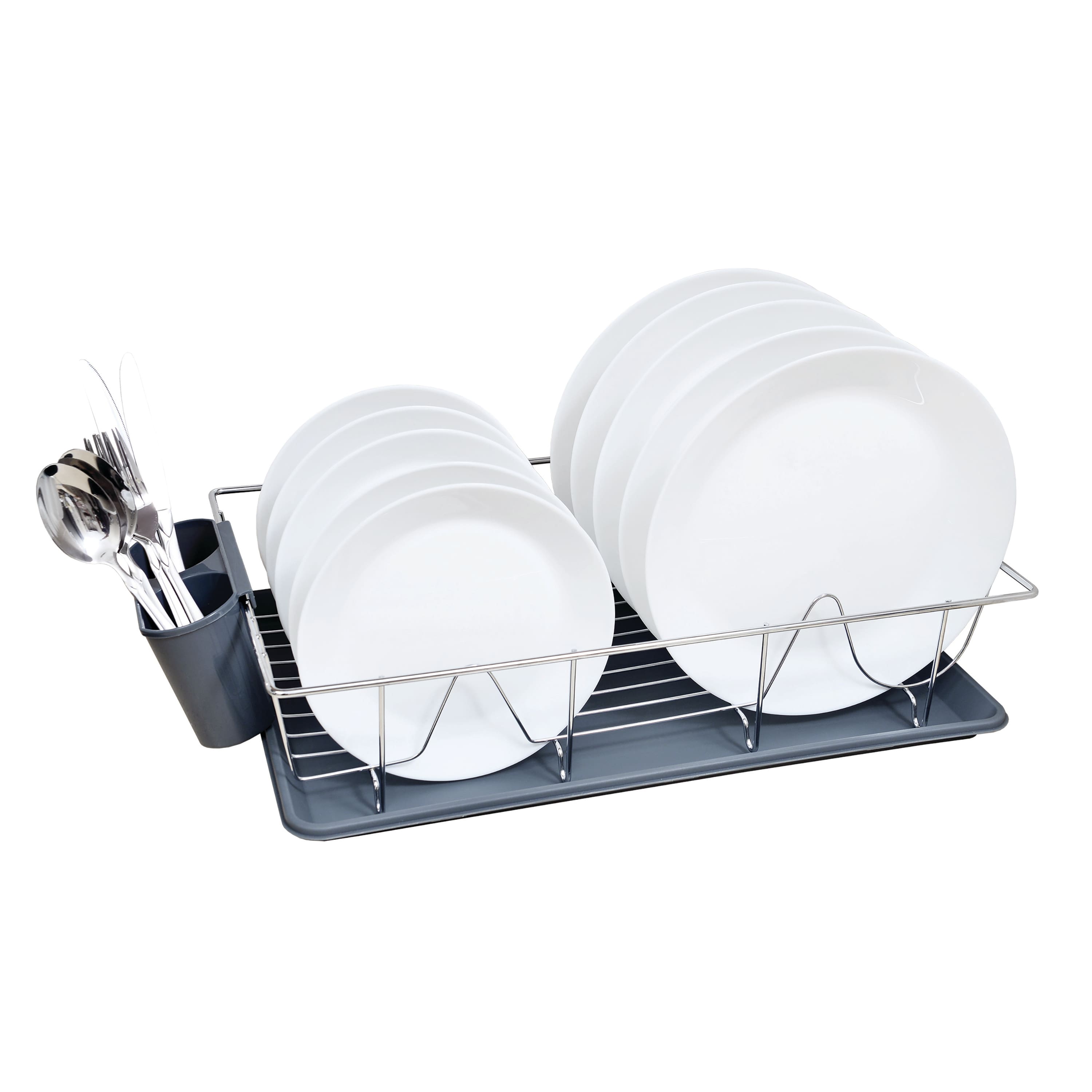 Kitchen Details Gray 3-Piece Chrome Dish Rack with Tray