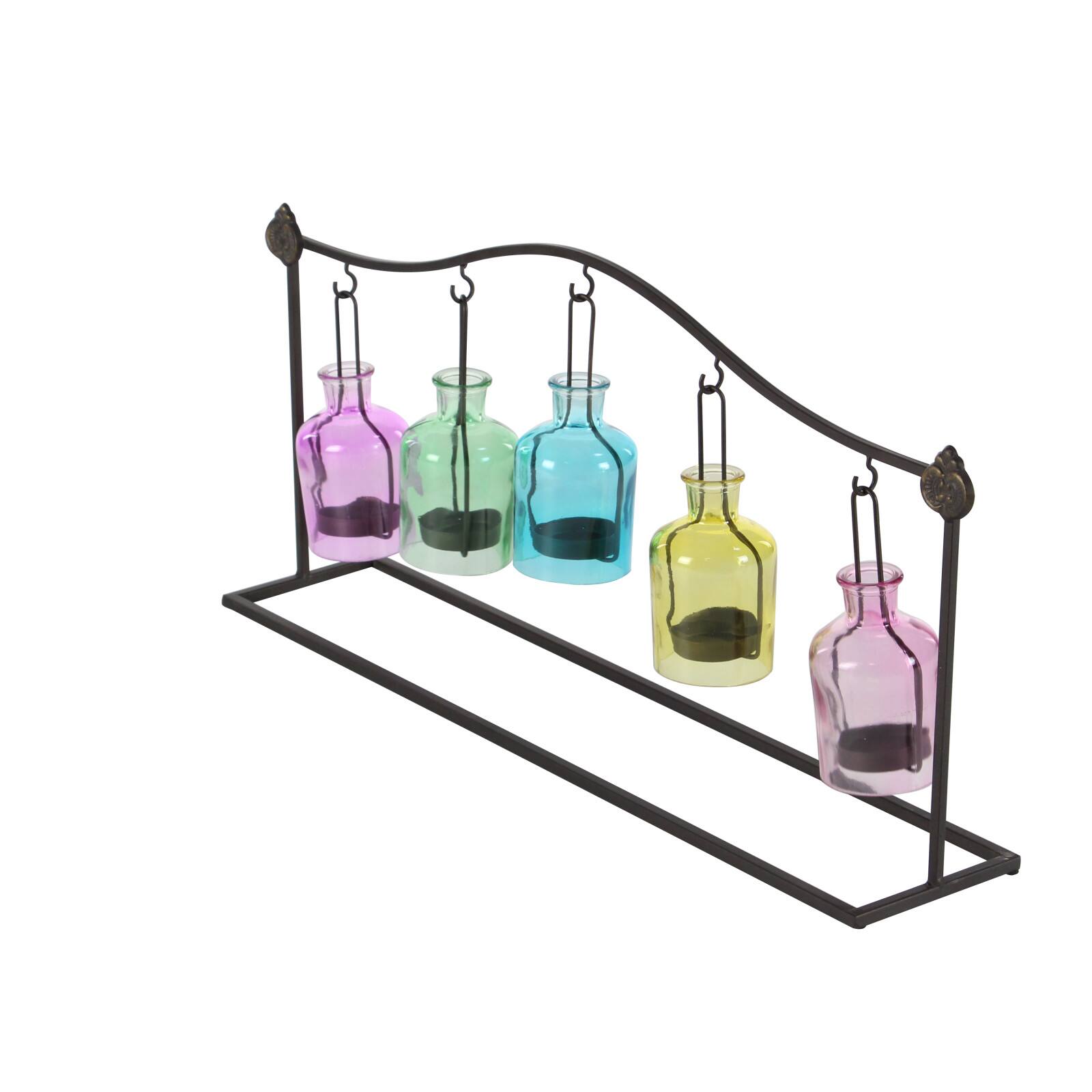 24" Multicolored Iron Coastal Candle Holder Lantern