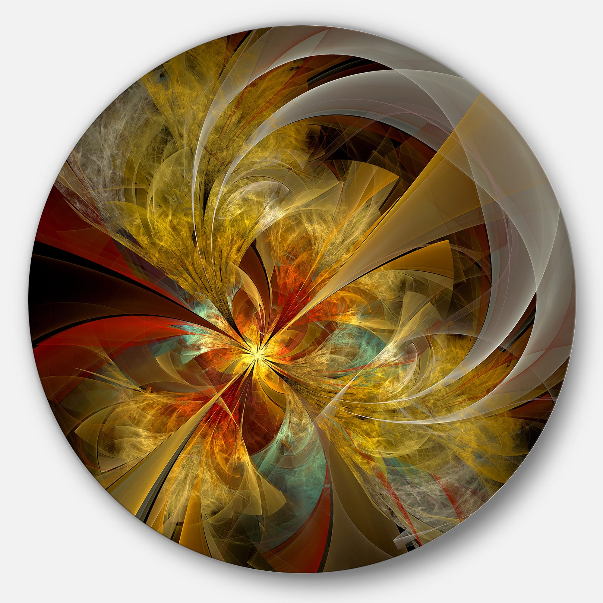 Designart - Bright Yellow Symmetrical Flower Design' Floral Metal Circle Wall Art