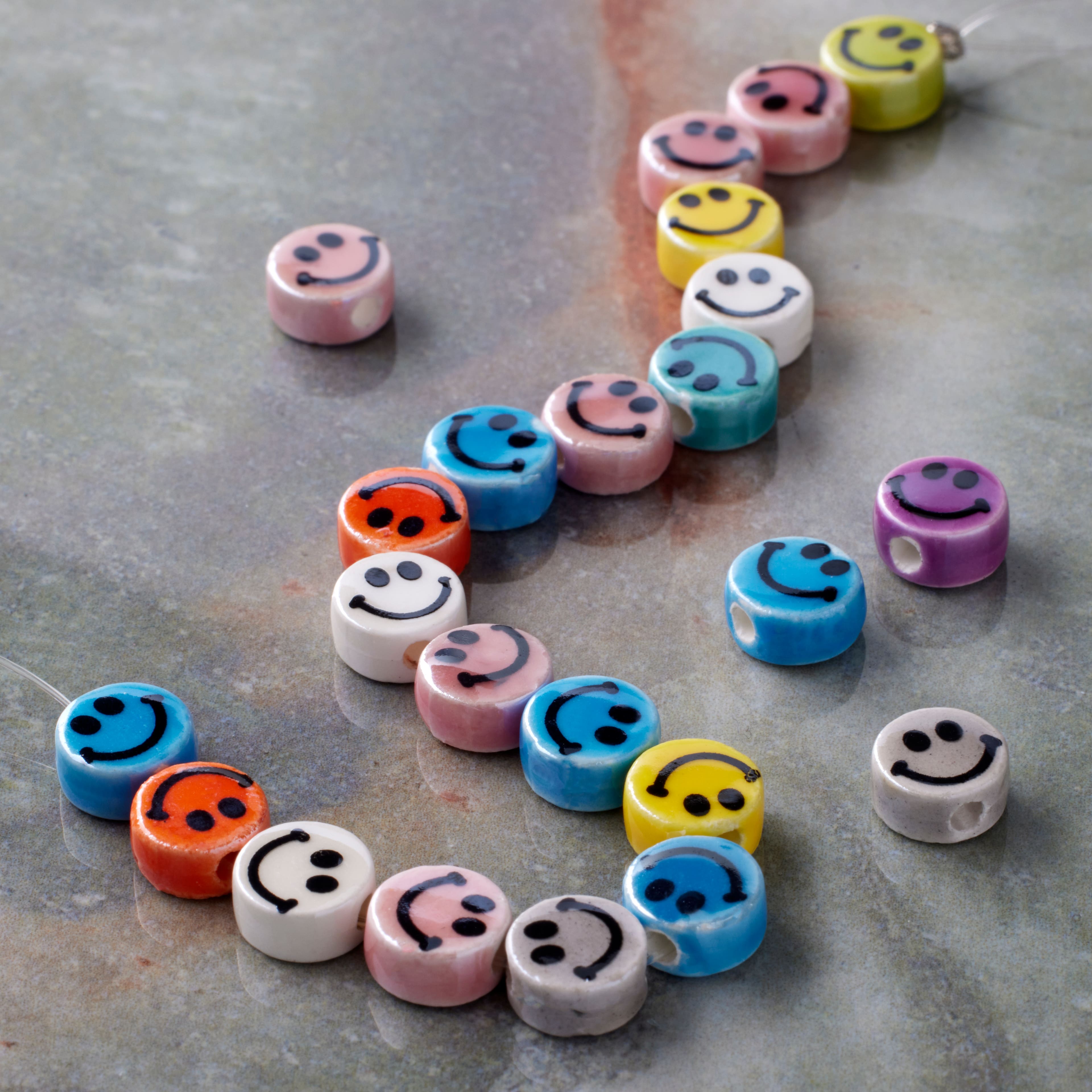 Multicolor Ceramic Smiley Face Beads, 7.5mm by Bead Landing™