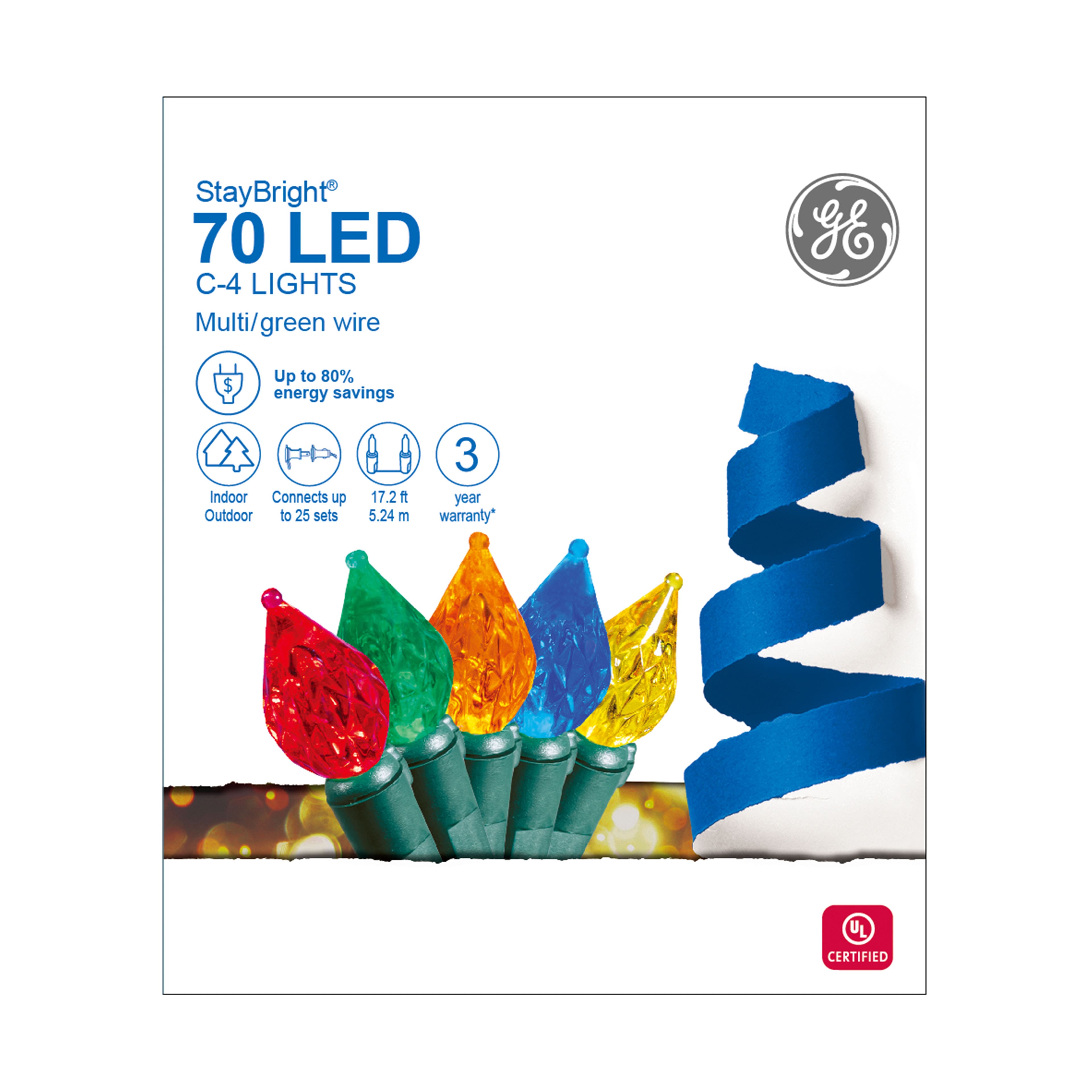 GE StayBright&#xAE; 70ct. Multicolor LED C4 String Lights