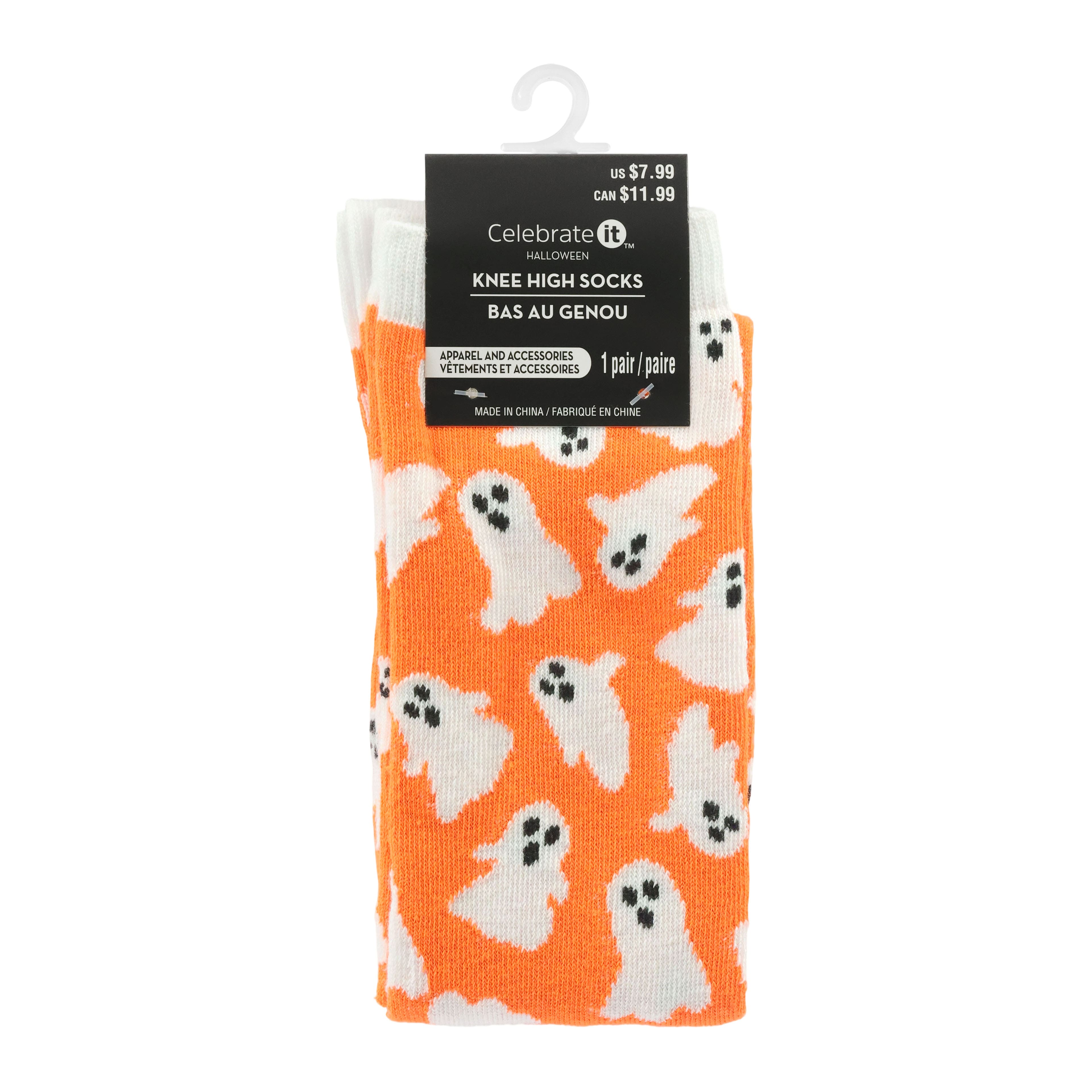 Orange &#x26; White Ghost Adult Knee High Socks by Celebrate It&#x2122;