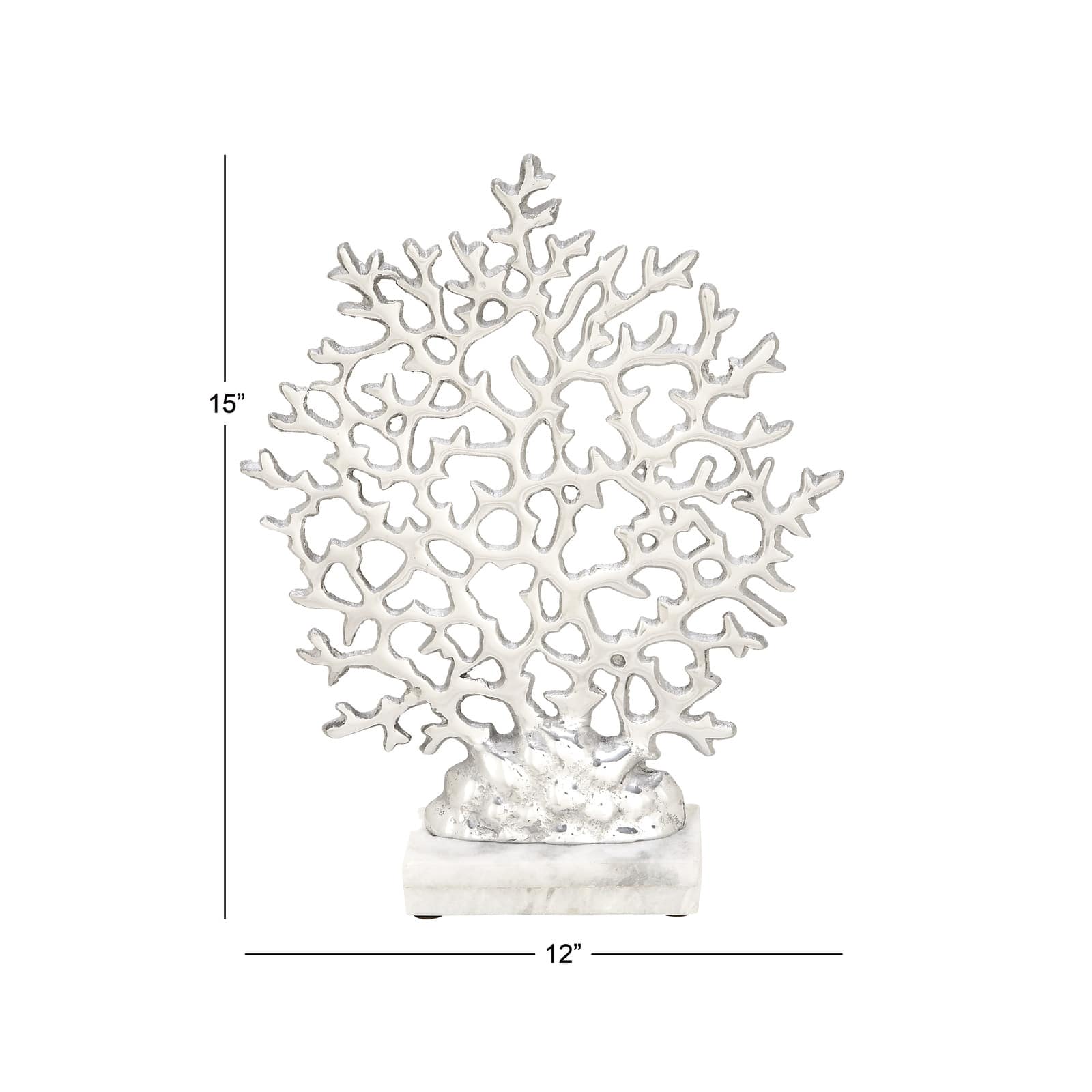 15" Silver Aluminum & Marble Coral Sculpture