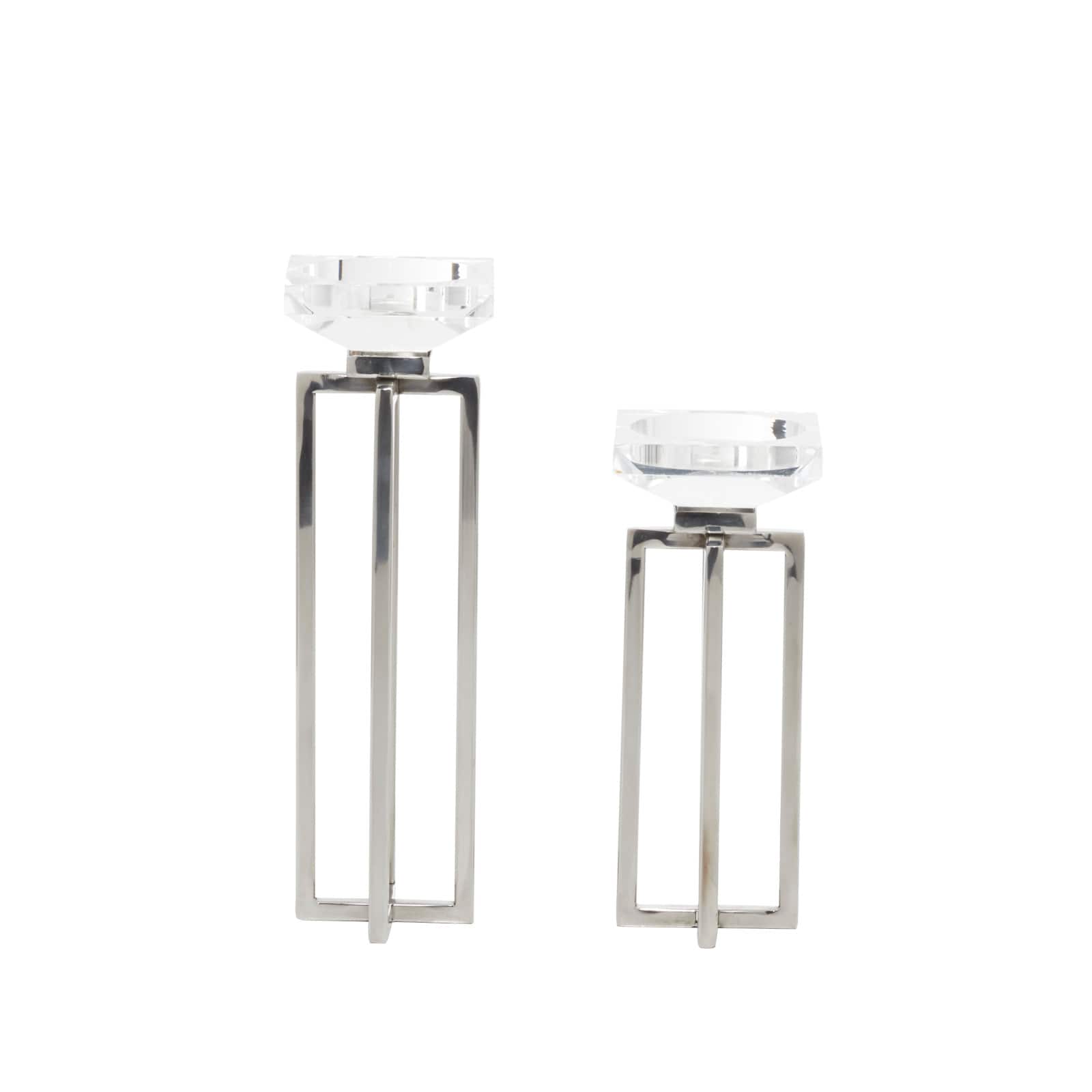 Silver Stainless Steel Glam Candle Holder Set
