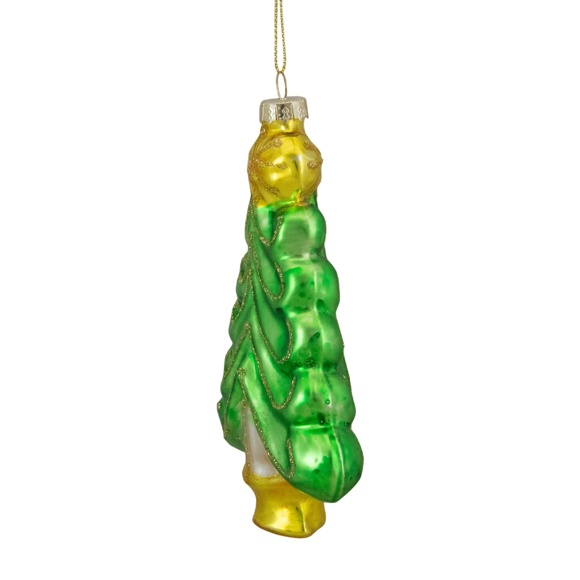 5" Pearl & Glitter Green & Gold Glass Christmas Tree Hanging Ornament