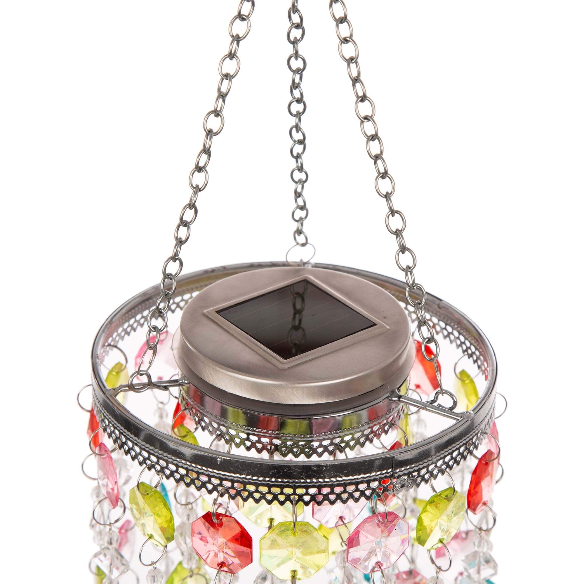 Glitzhome&#xAE; 18.75&#x22; Solar Lighted Hanging D&#xE9;cor with Multicolored Acrylic Jewel Beads