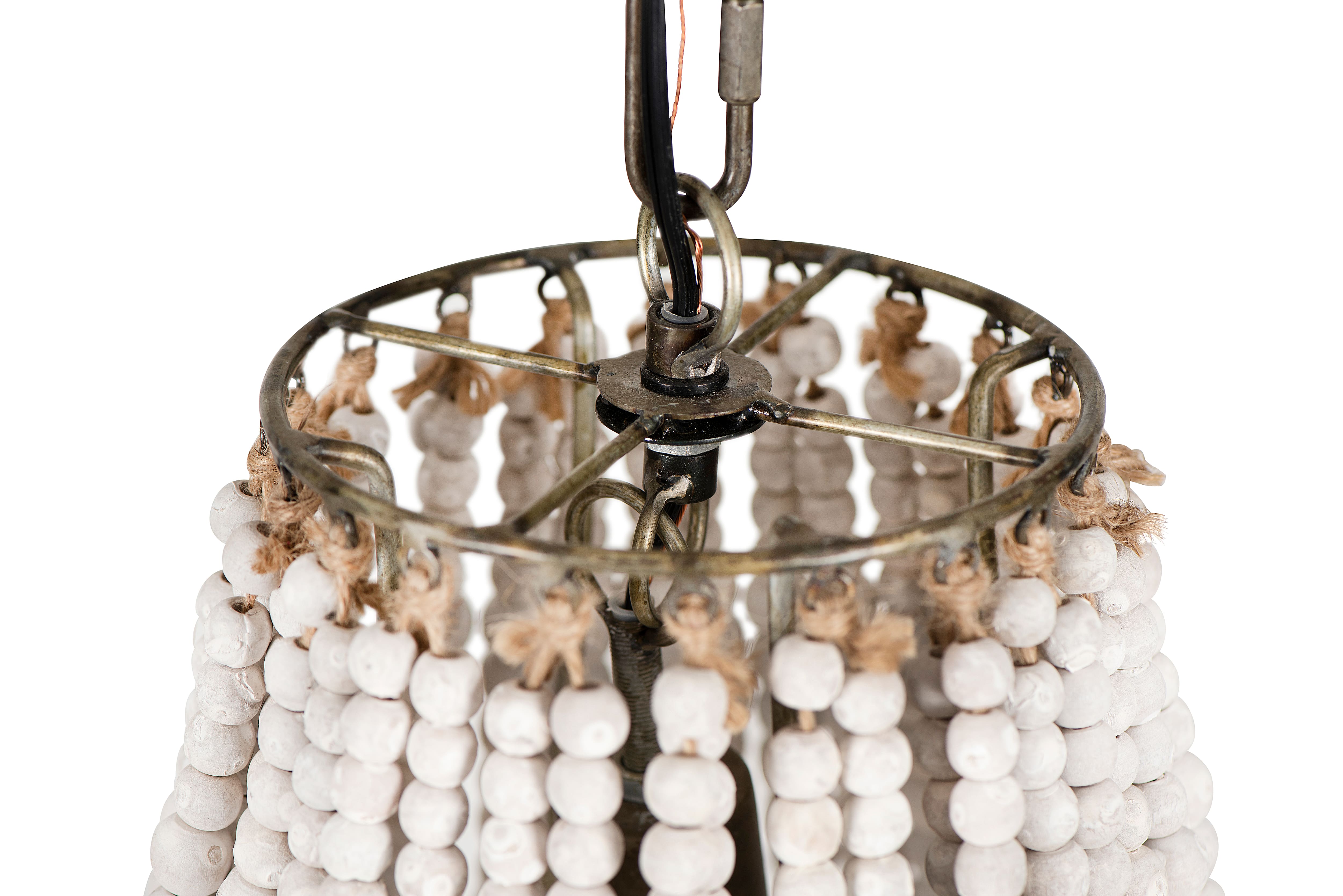 20&#x22; White Wood Bead Draped Chandelier