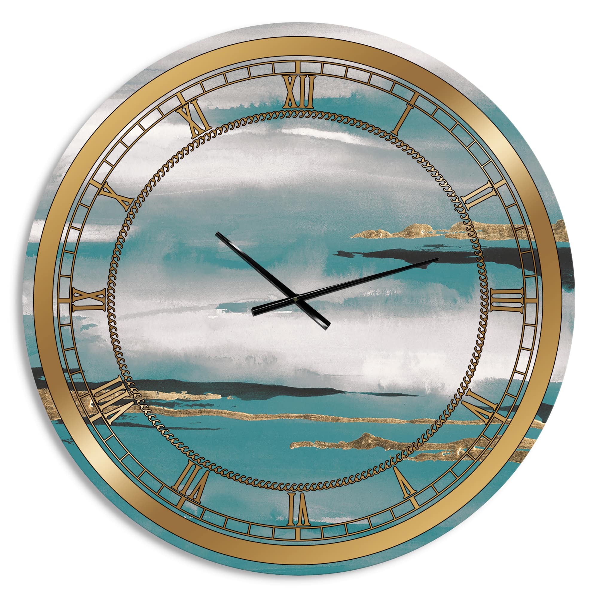 Designart Teal Watercolor II Glam Wall Clock