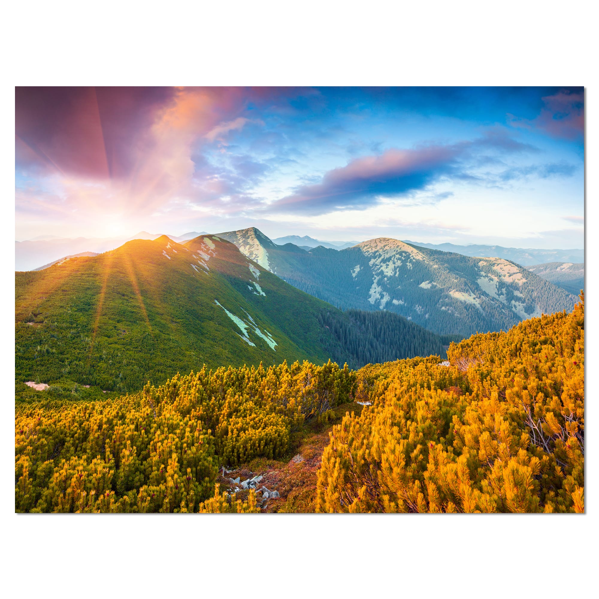 Designart - Bright Sunrise in Carpathian Mountains - Landscape Canvas Art Print