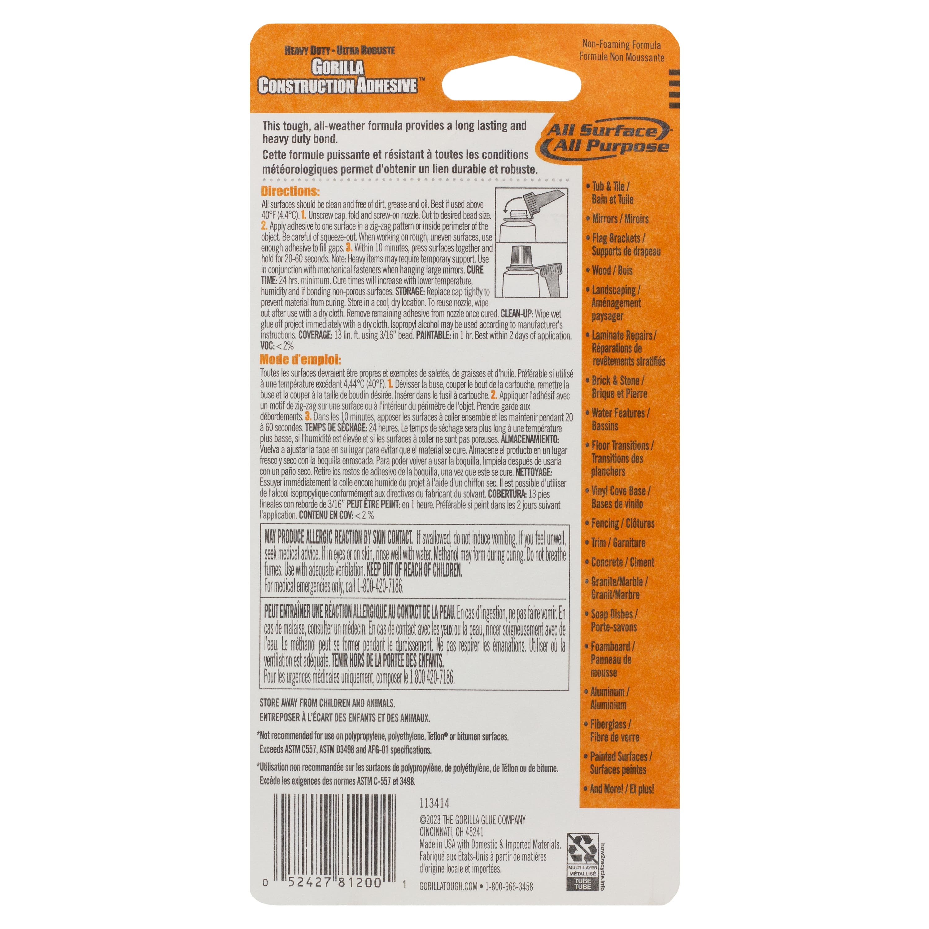 Gorilla&#xAE; Heavy Duty Construction Adhesive