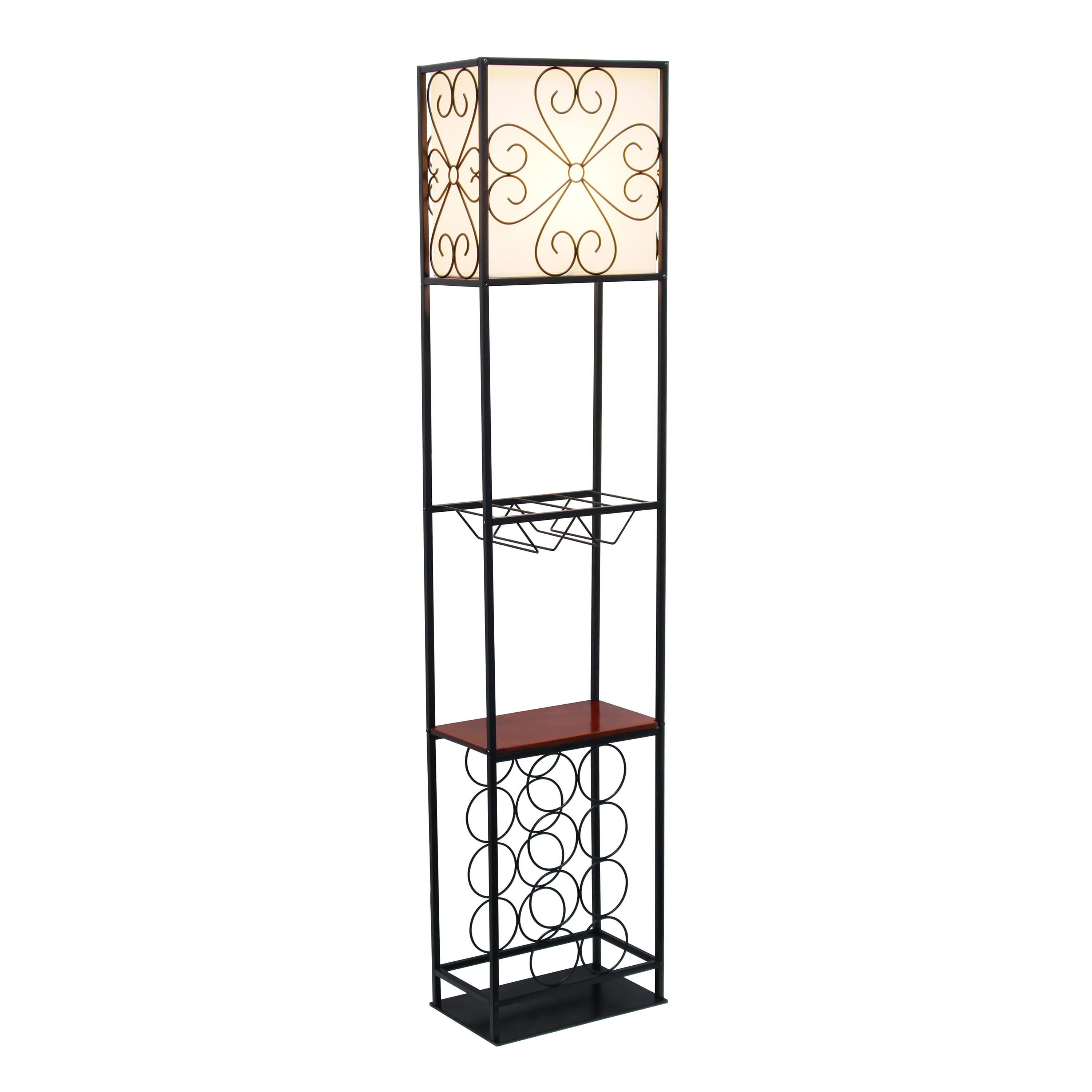 Elegant Designs&#x2122; 5ft. Black Organizer Storage Shelf and Wine Rack Floor Lamp