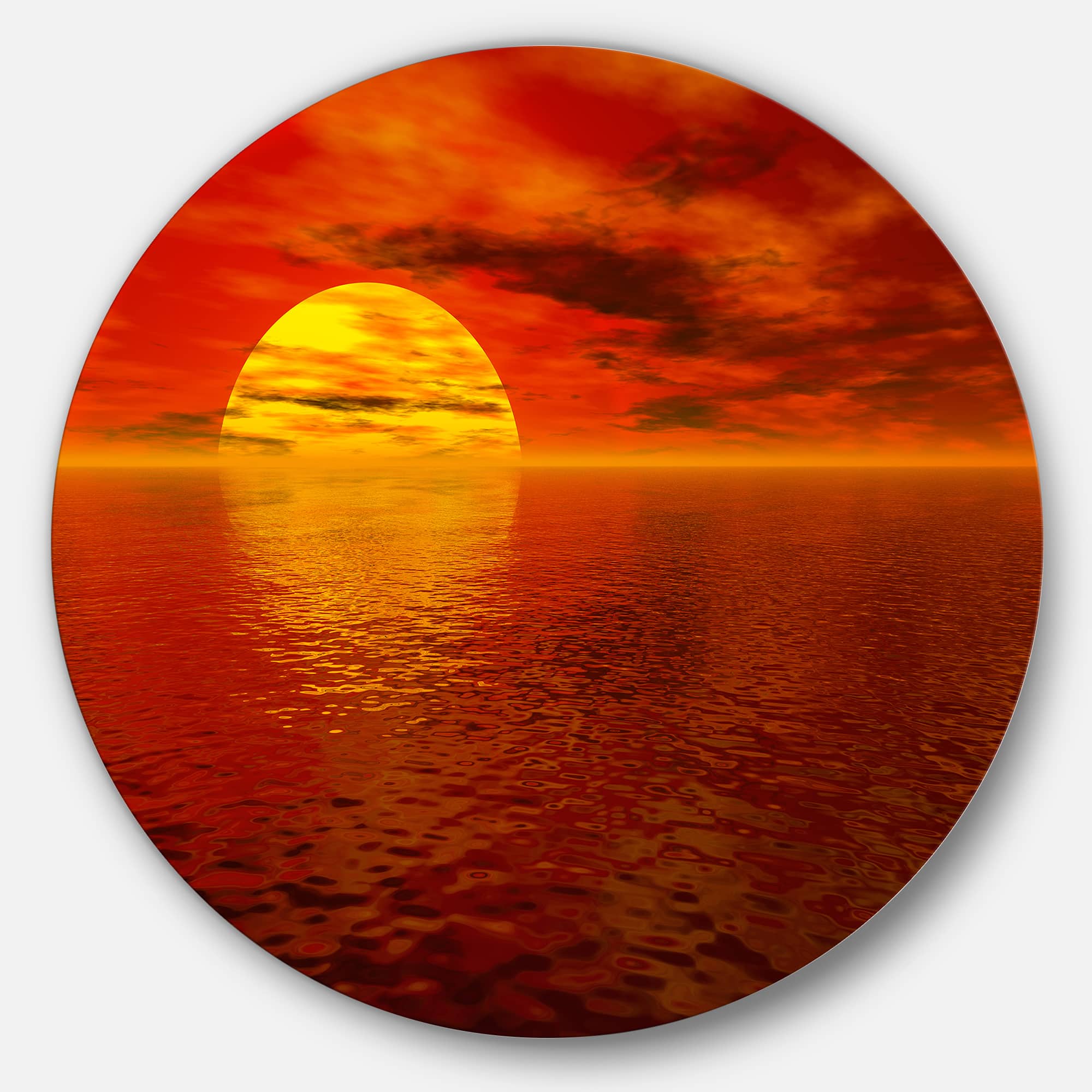 Designart - Sun Falling to Yellow Ocean' Large Seashore Metal Circle Wall Art