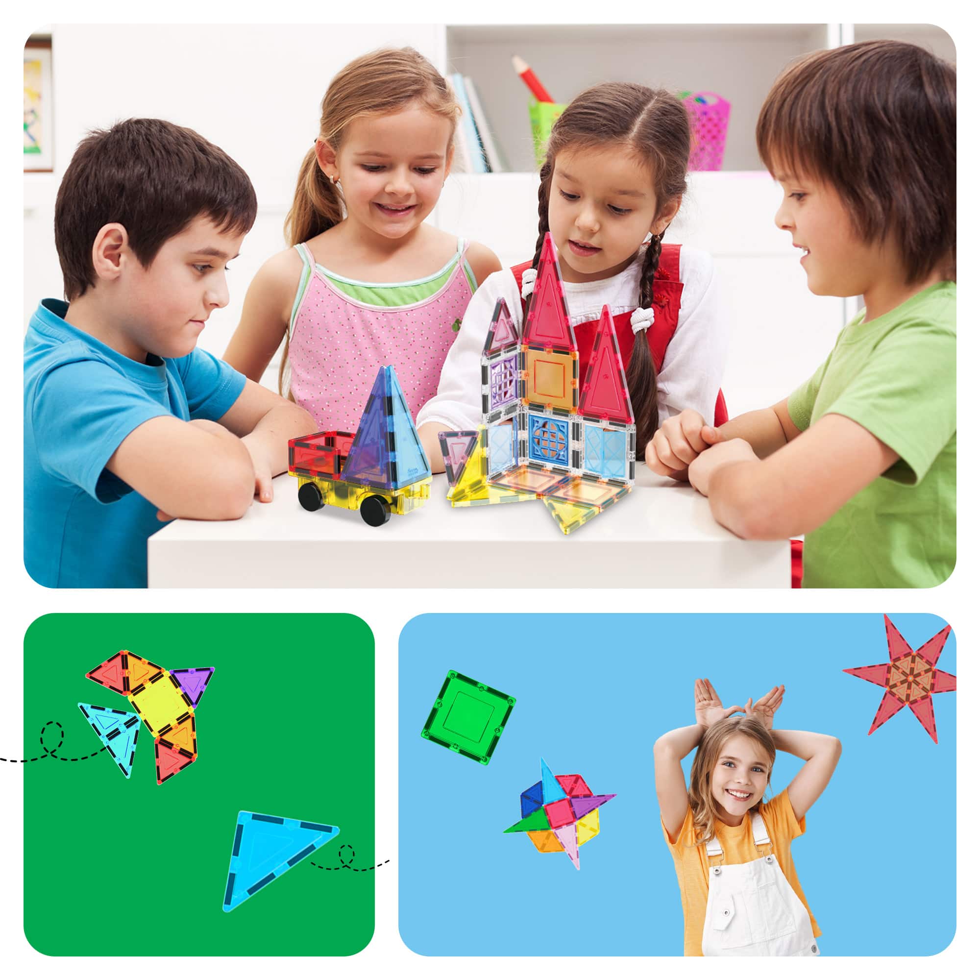 PicassoTiles 61-Piece Magnetic Tile Set with Windows &#x26; Doors