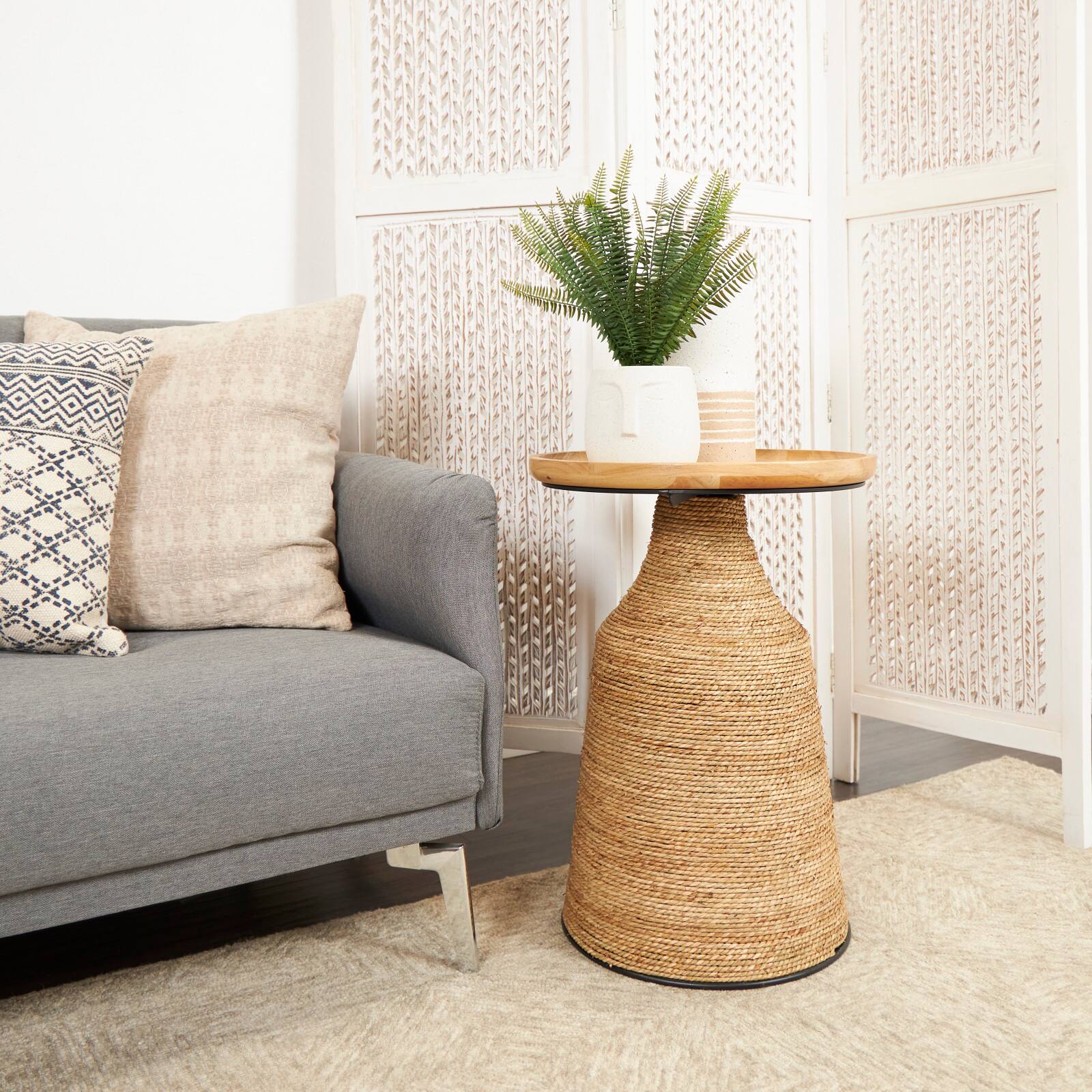 Brown Dried Plant Handmade Wrapped Accent Table