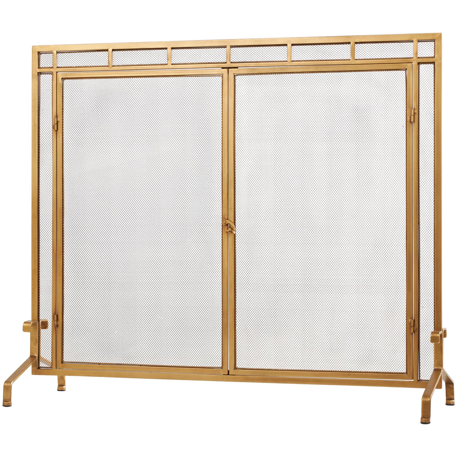 33.5" Gold Metal Geometric Single Panel Fireplace Screen