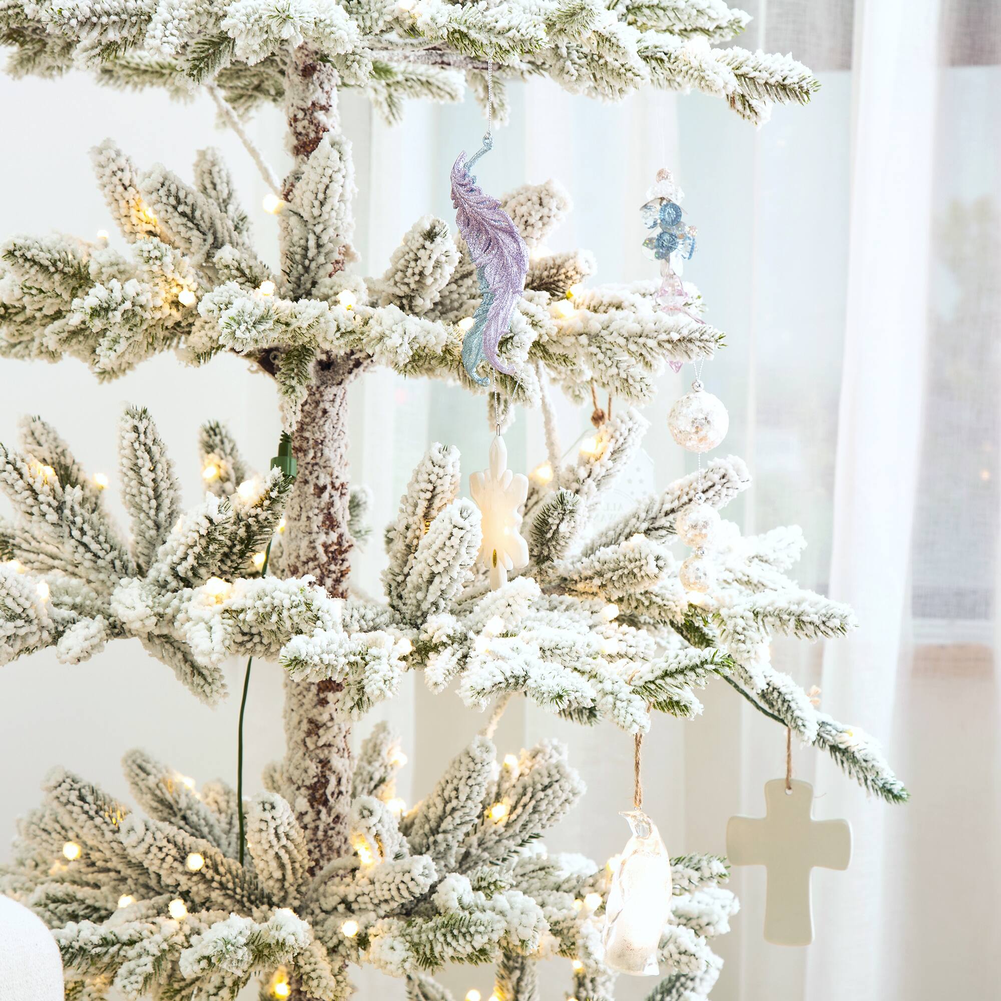 6ft. Pre-Lit Deluxe Flocked Pine Artificial Christmas Tree, Warm White LED Lights