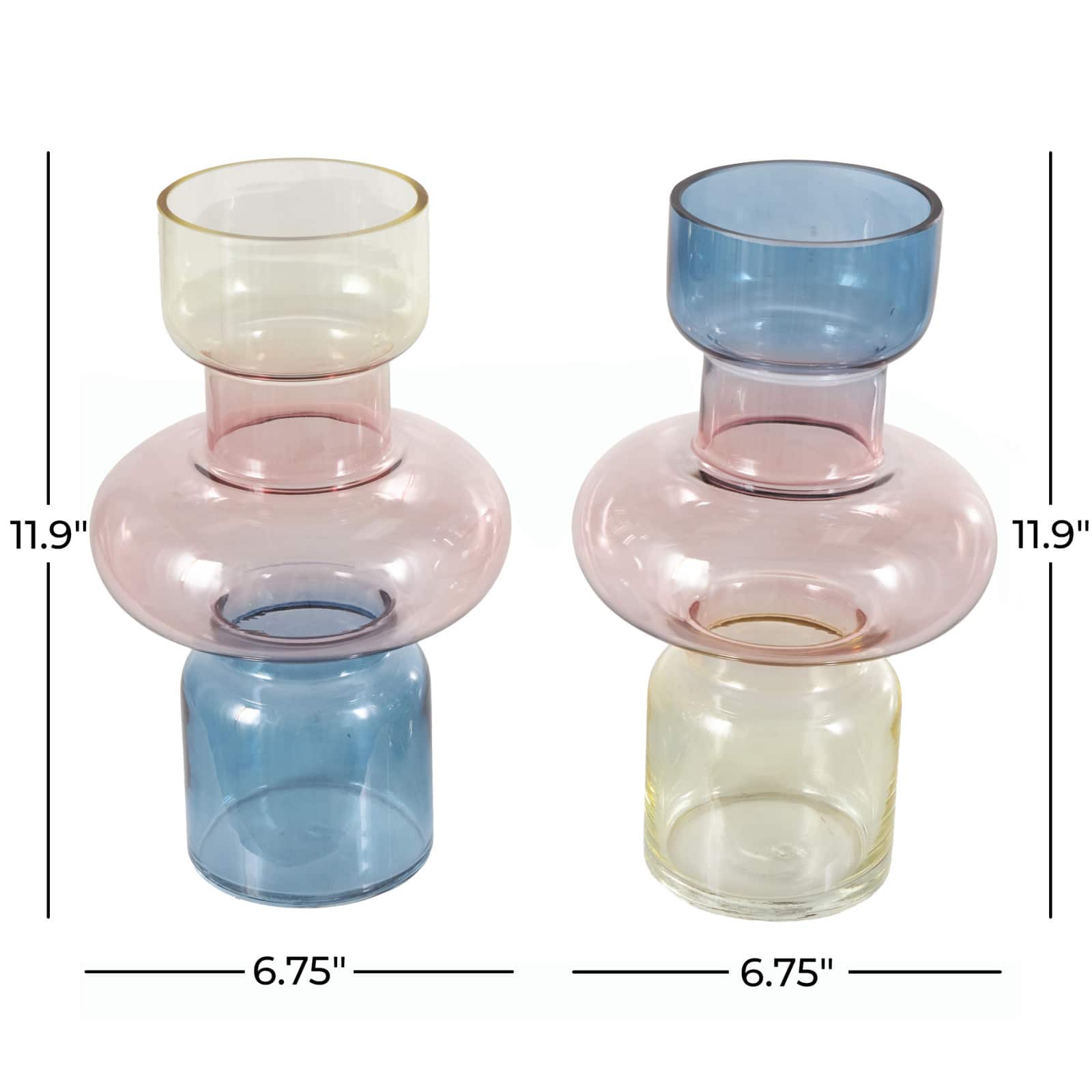 12" Multicolored Geometric Ombre Glass Decorative Vase Set