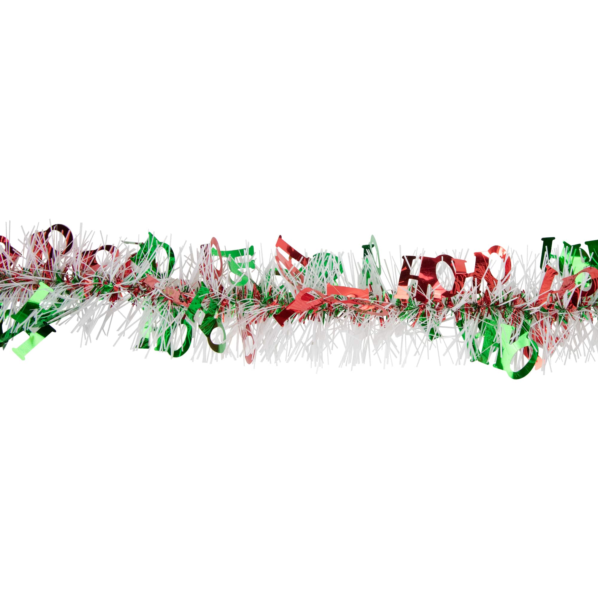 50ft. White, Red &#x26; Green Christmas HO HO HO Wrapped Tinsel Garland