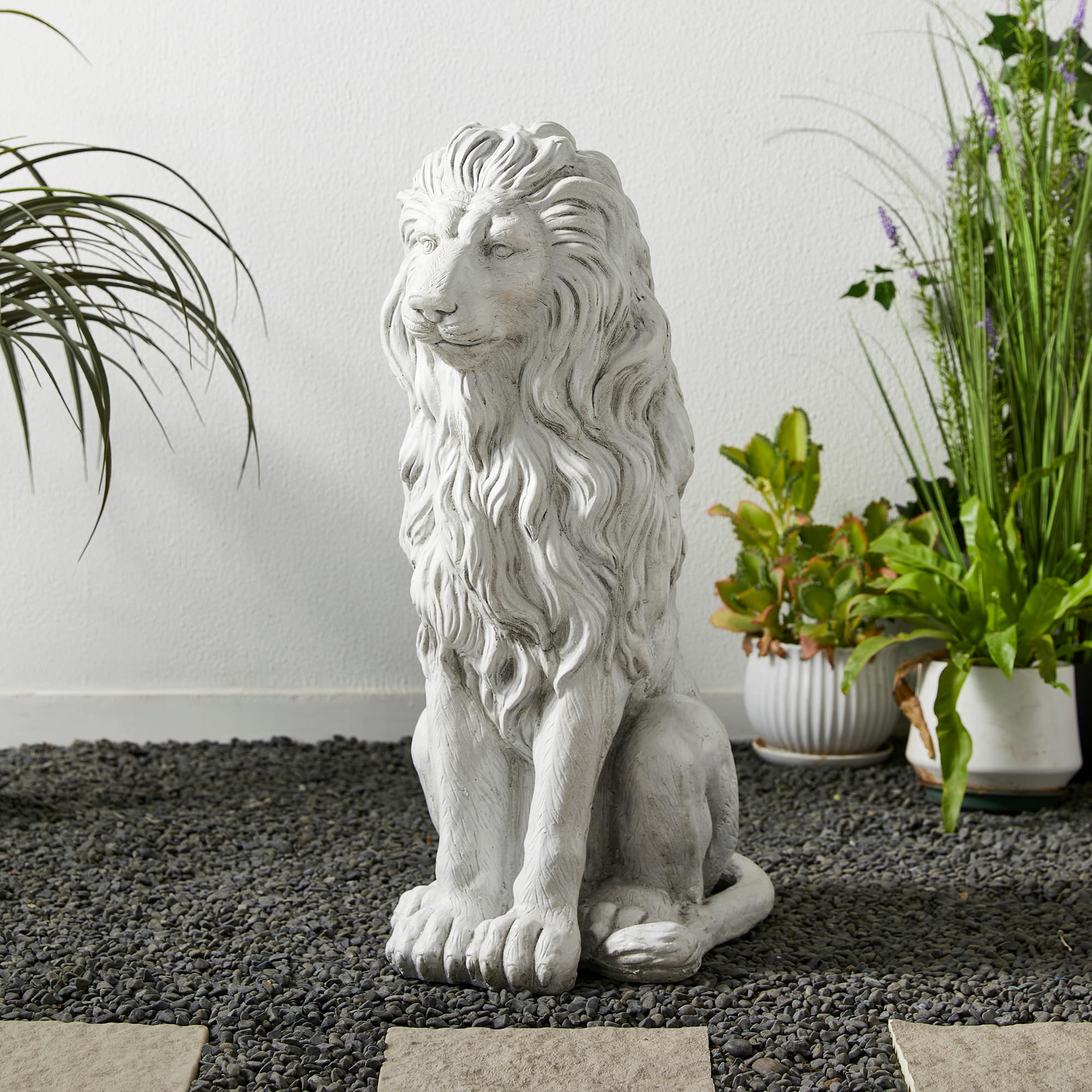 Glitzhome® 27.75" MGO Guardian Sitting Lion Garden Statue