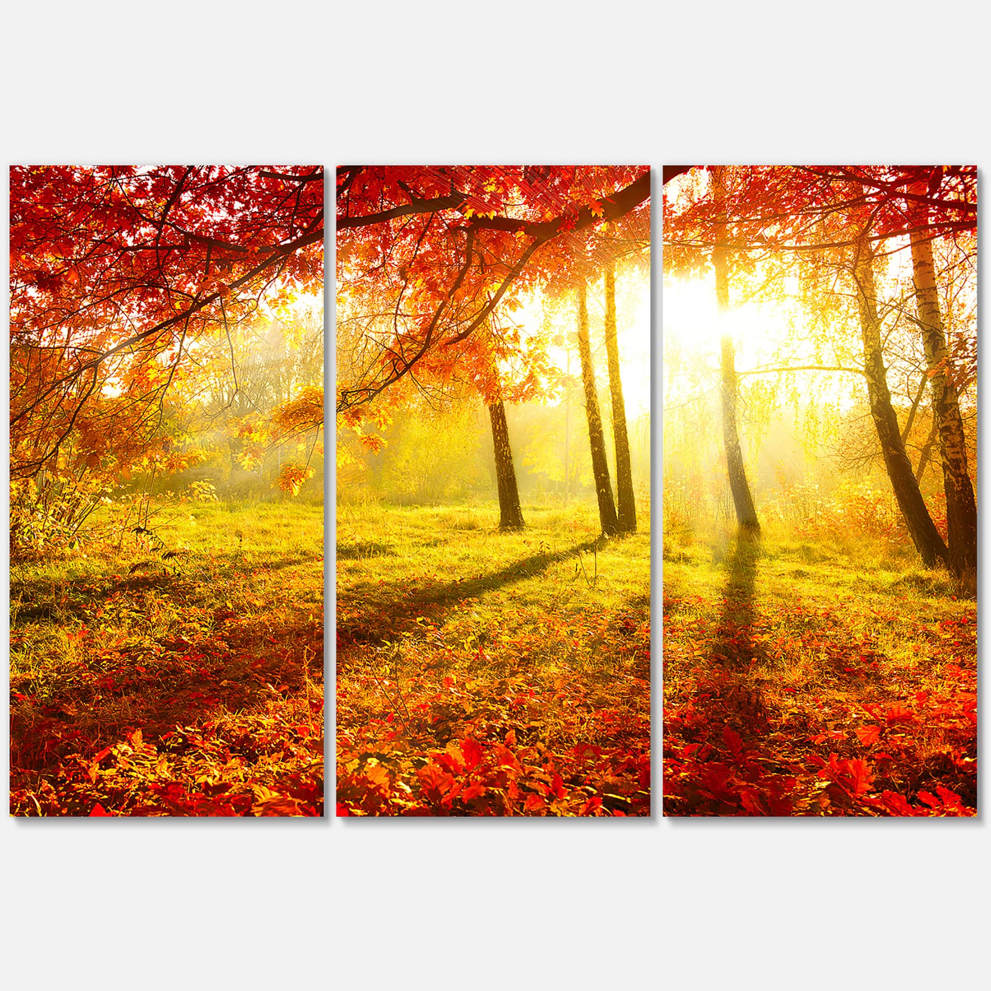 Designart - Yellow Red Fall Trees and Leaves - Landscape Canvas Art Print