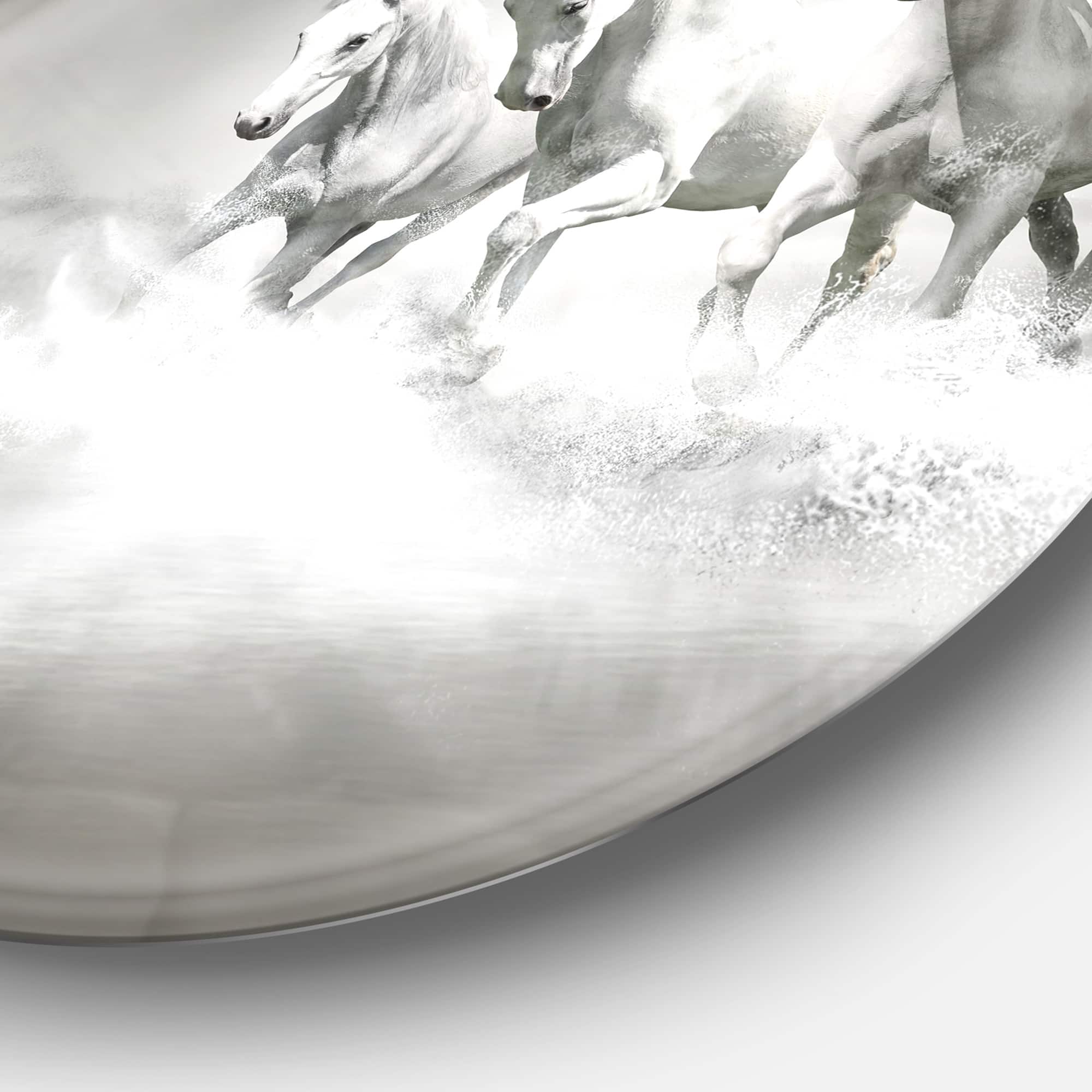 Designart - Horses Running Through Water' Disc Oversized Animal Wall Art
