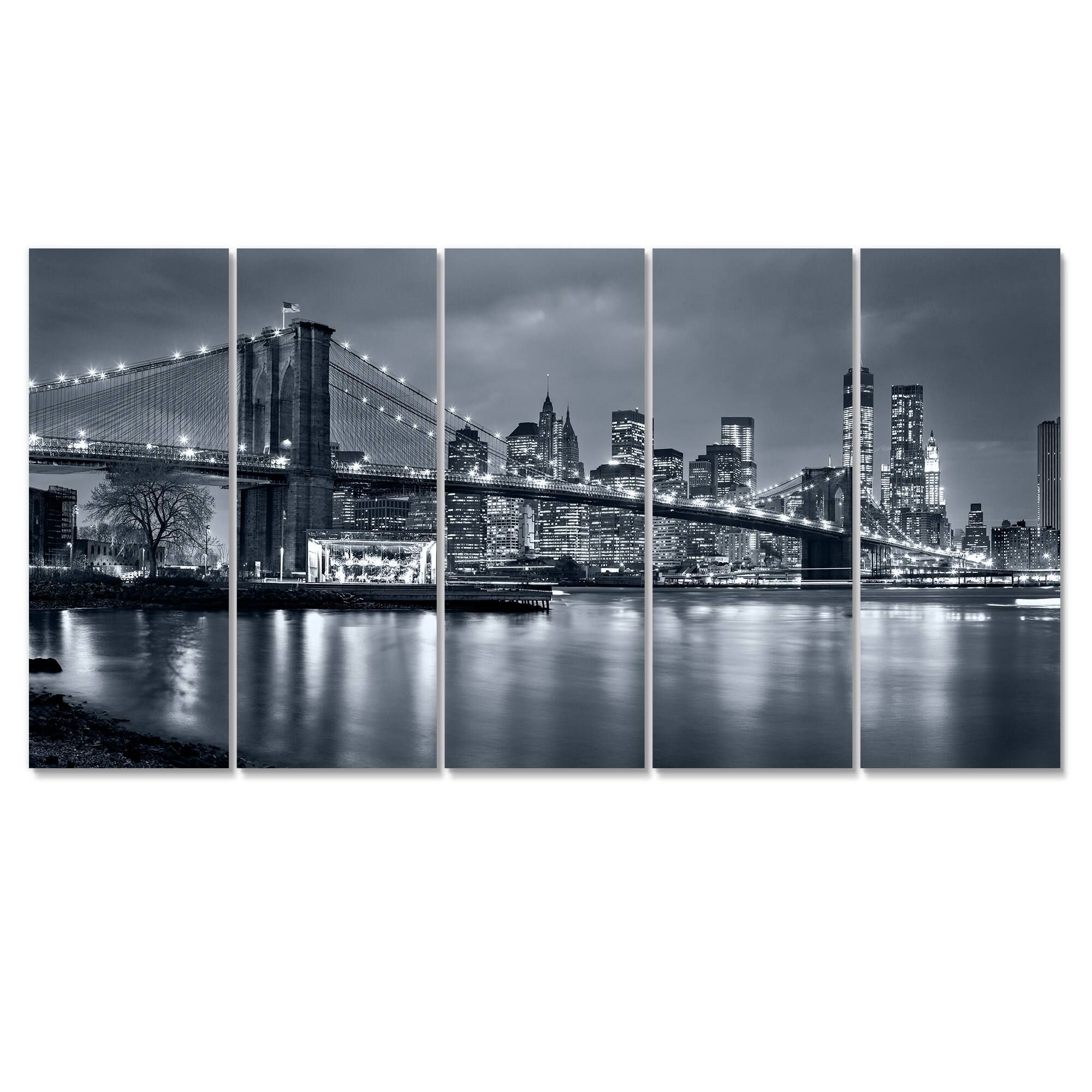 Designart - Panorama New York City at Night - Cityscape Canvas Print