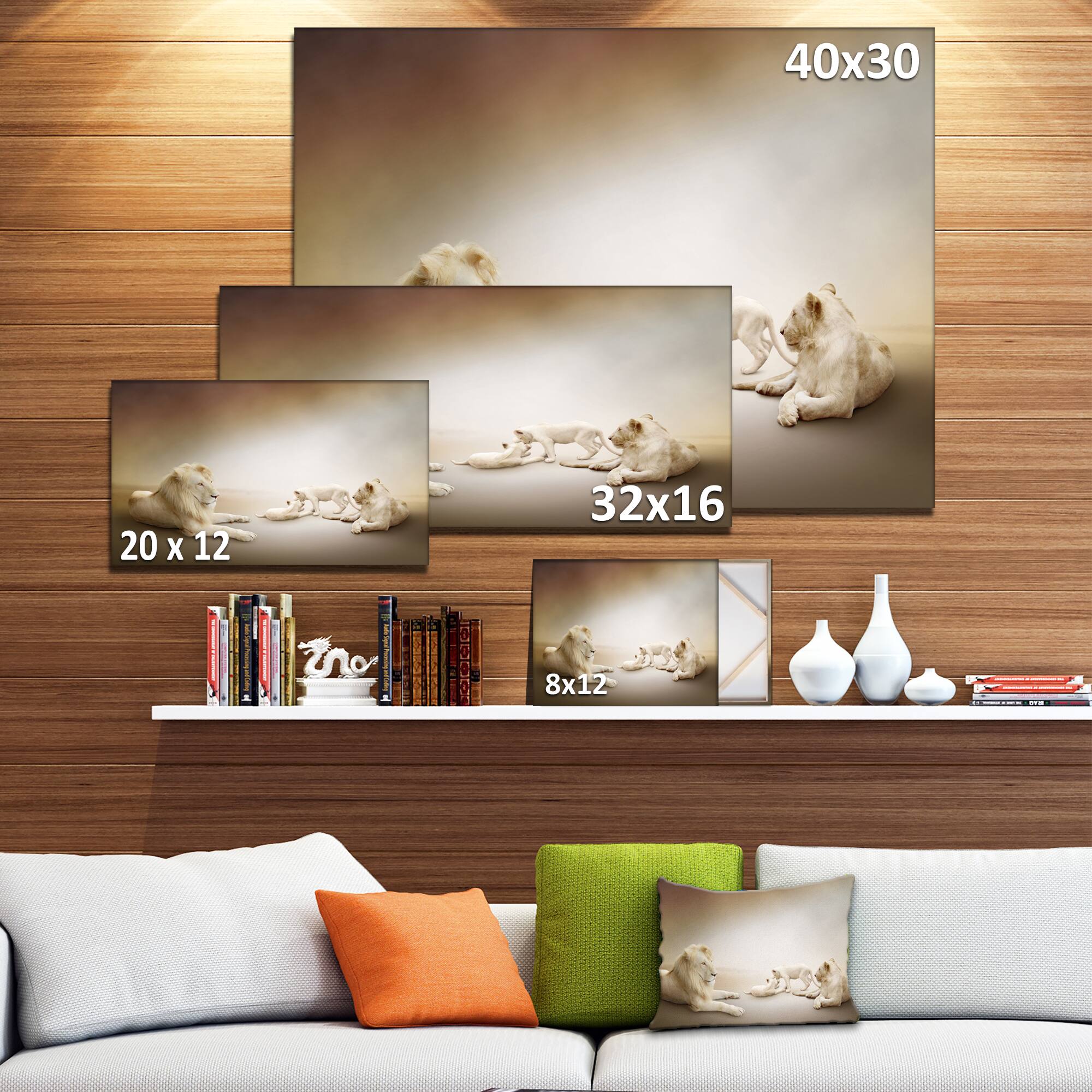 Designart - White Lion Family - Animal Canvas Wall Art