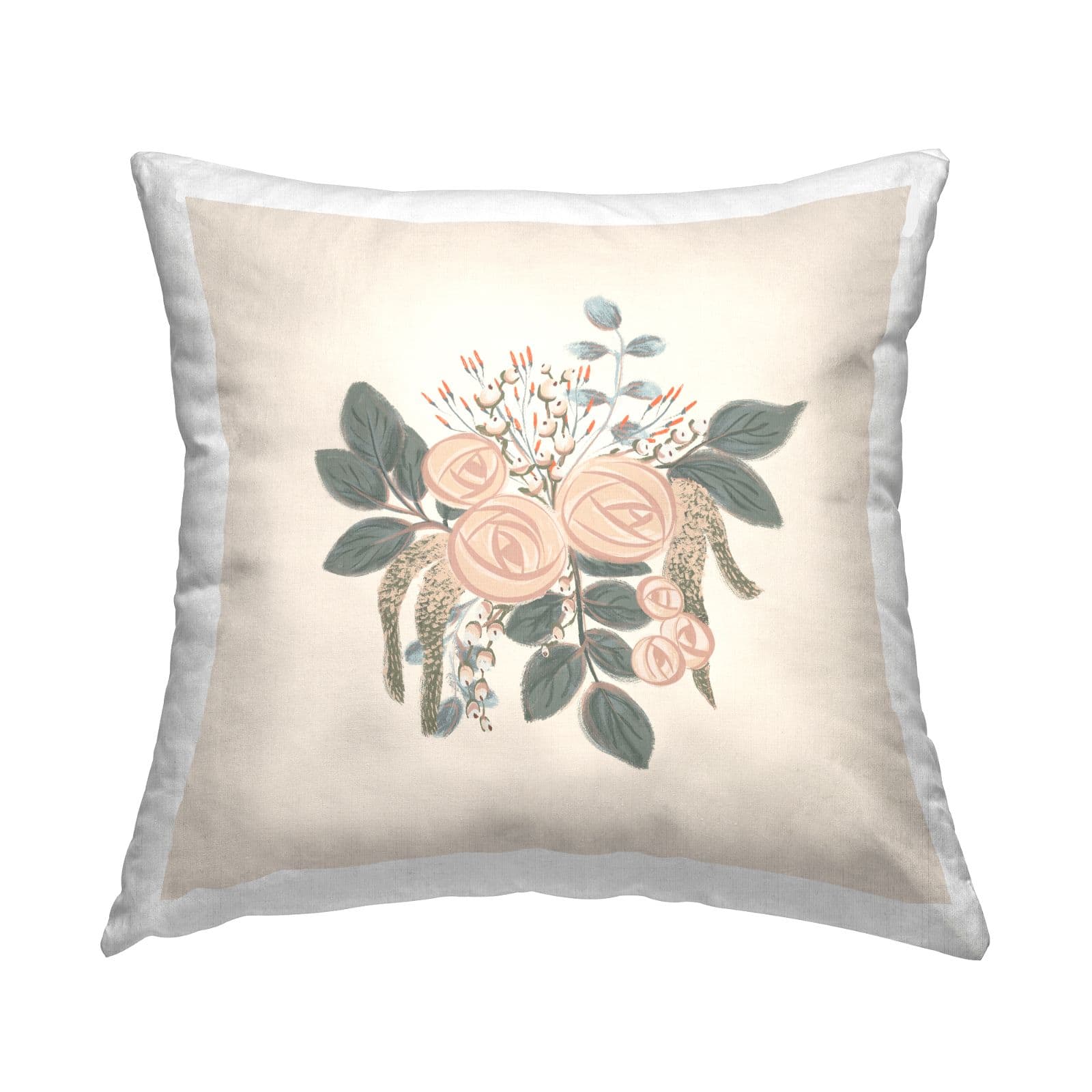 Stupell Industries Dainty Rose Buds Blooming Botanical Flowers Throw Pillow, 18" x 18"