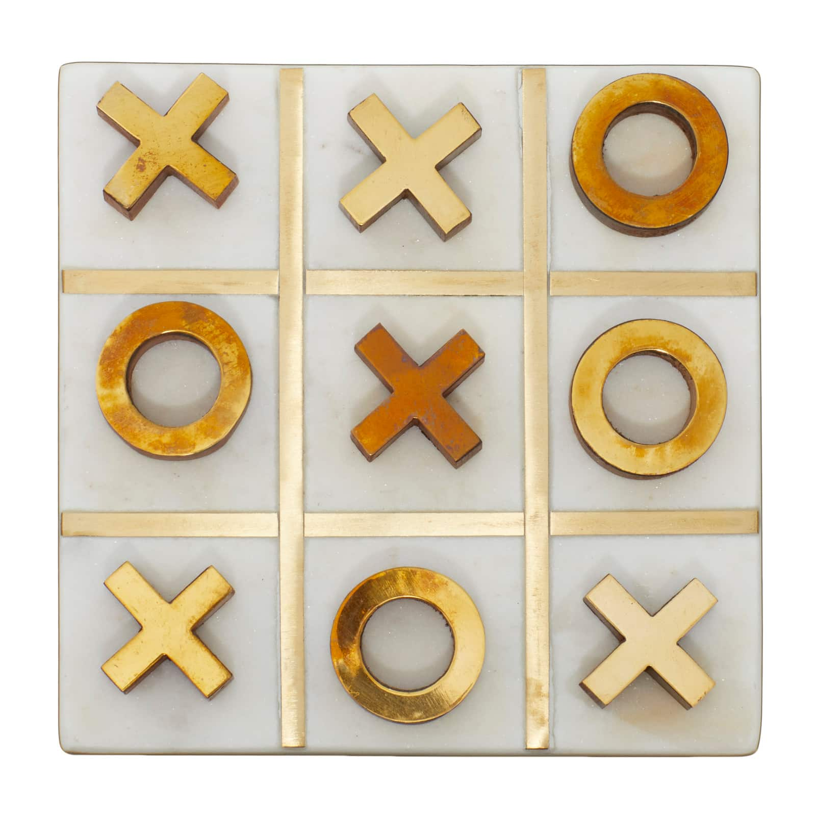 White &#x26; Gold Marble Tic-Tac-Toe Game Set