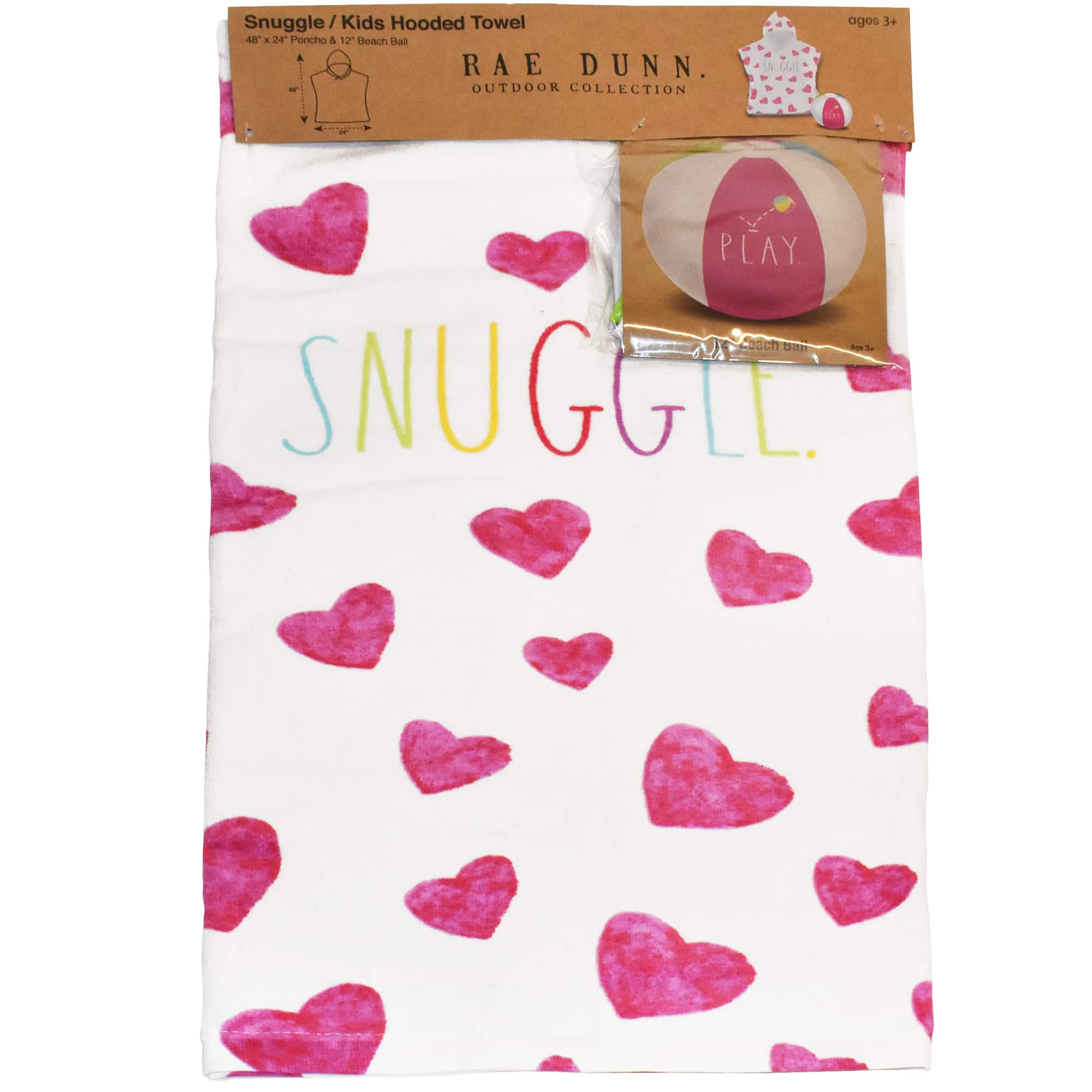 Rae Dunn Snuggle Hearts Kids Hooded Towel &#x26; Beach Ball Set