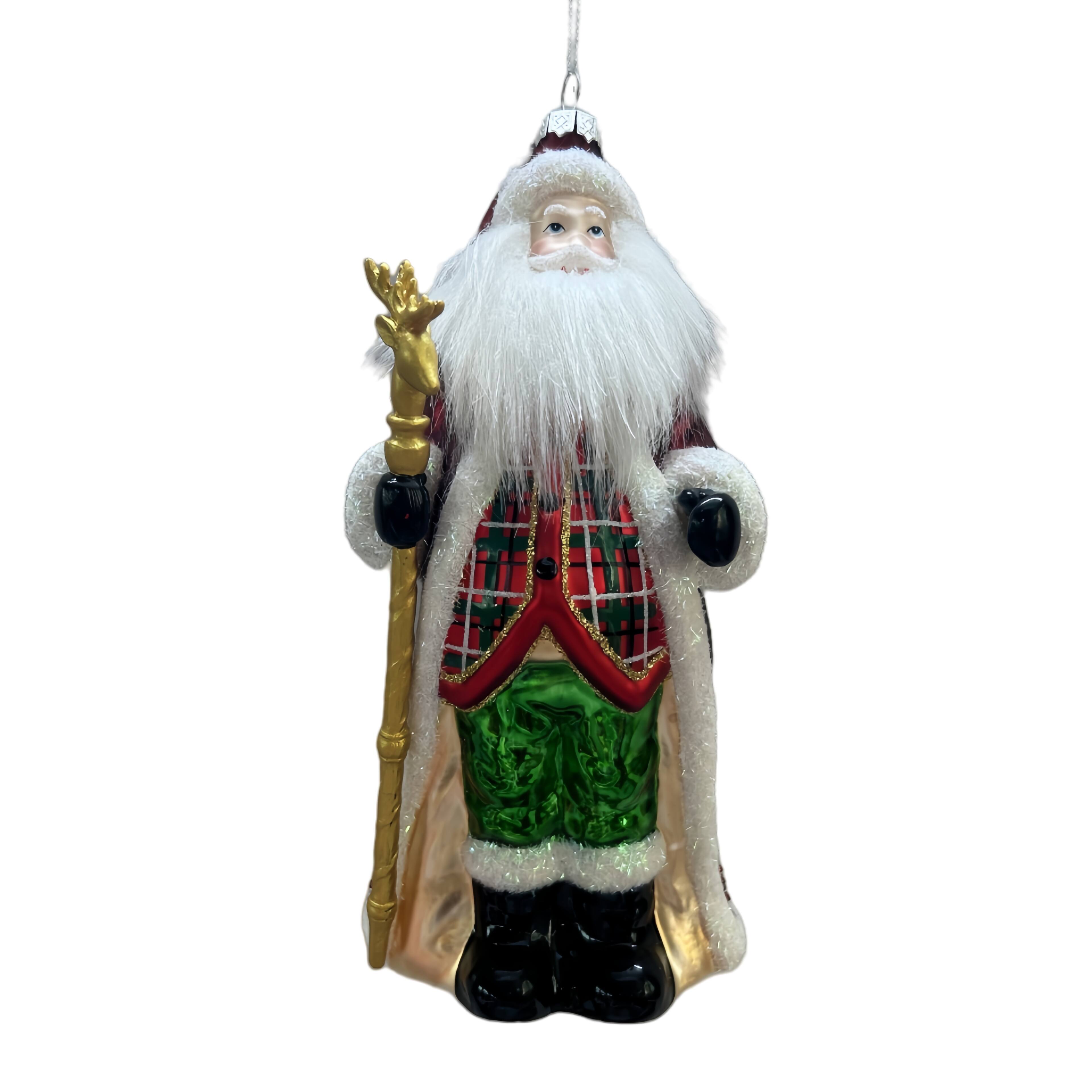 7.5&#x22; Santa with Reindeer Staff Glass Ornament by Ashland&#xAE;