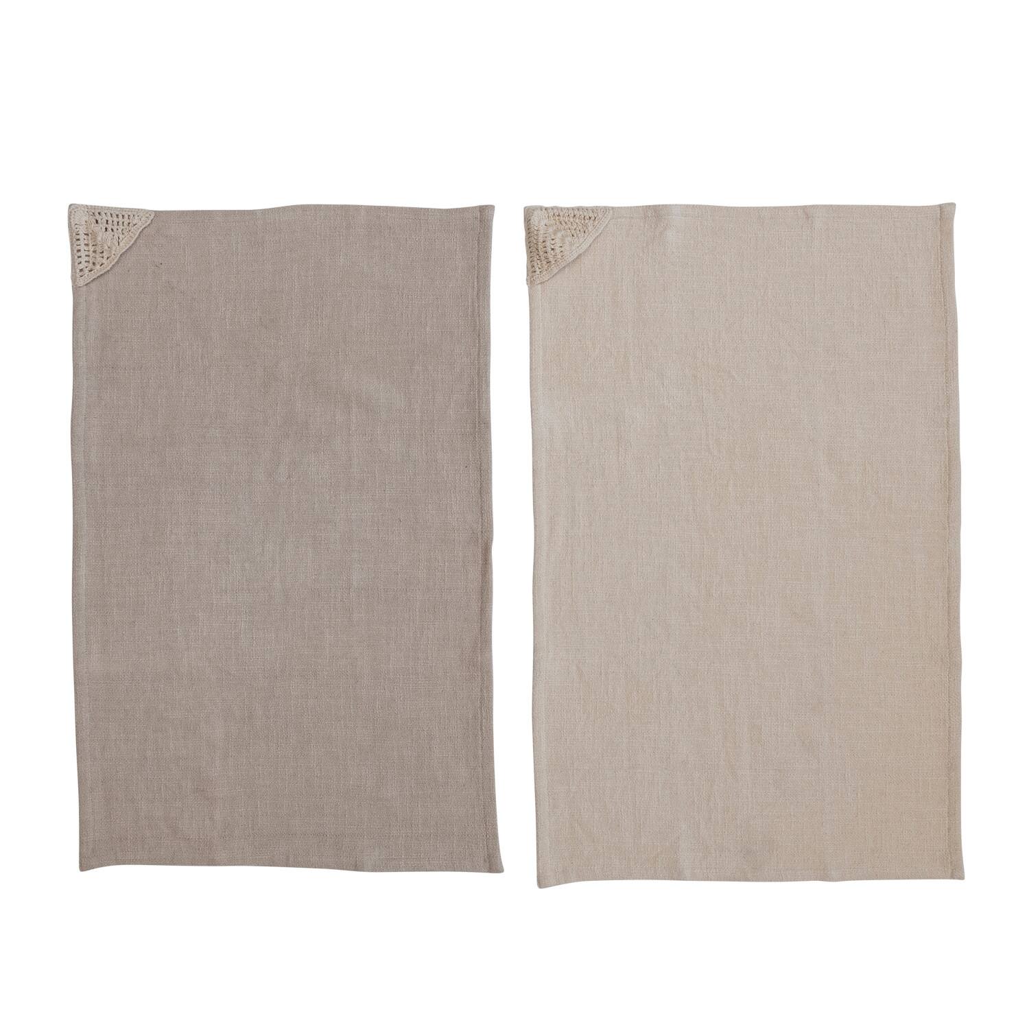 Hello Honey® Natural & Beige Cotton Tea Towels with Woven Macramé Corners, 2ct.