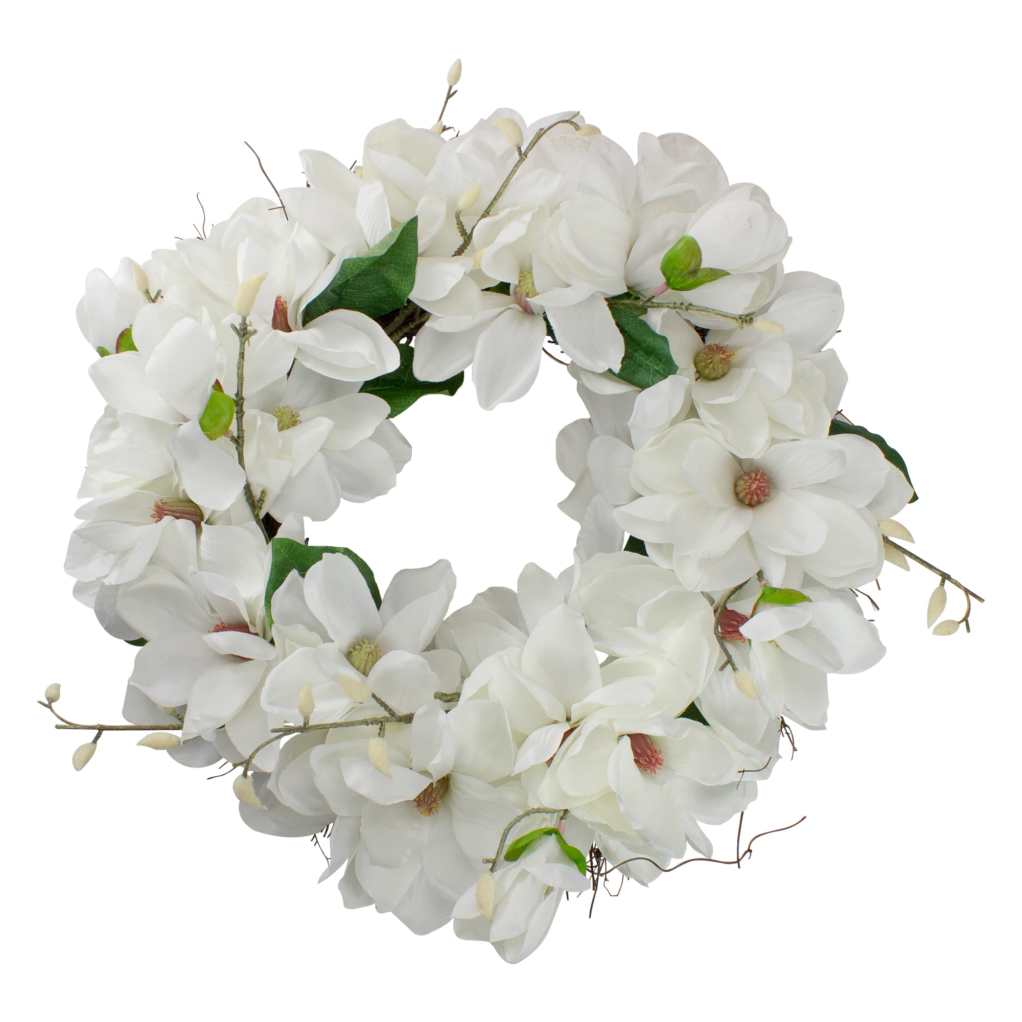 24&#x22; White Magnolia Artificial Spring Wreath
