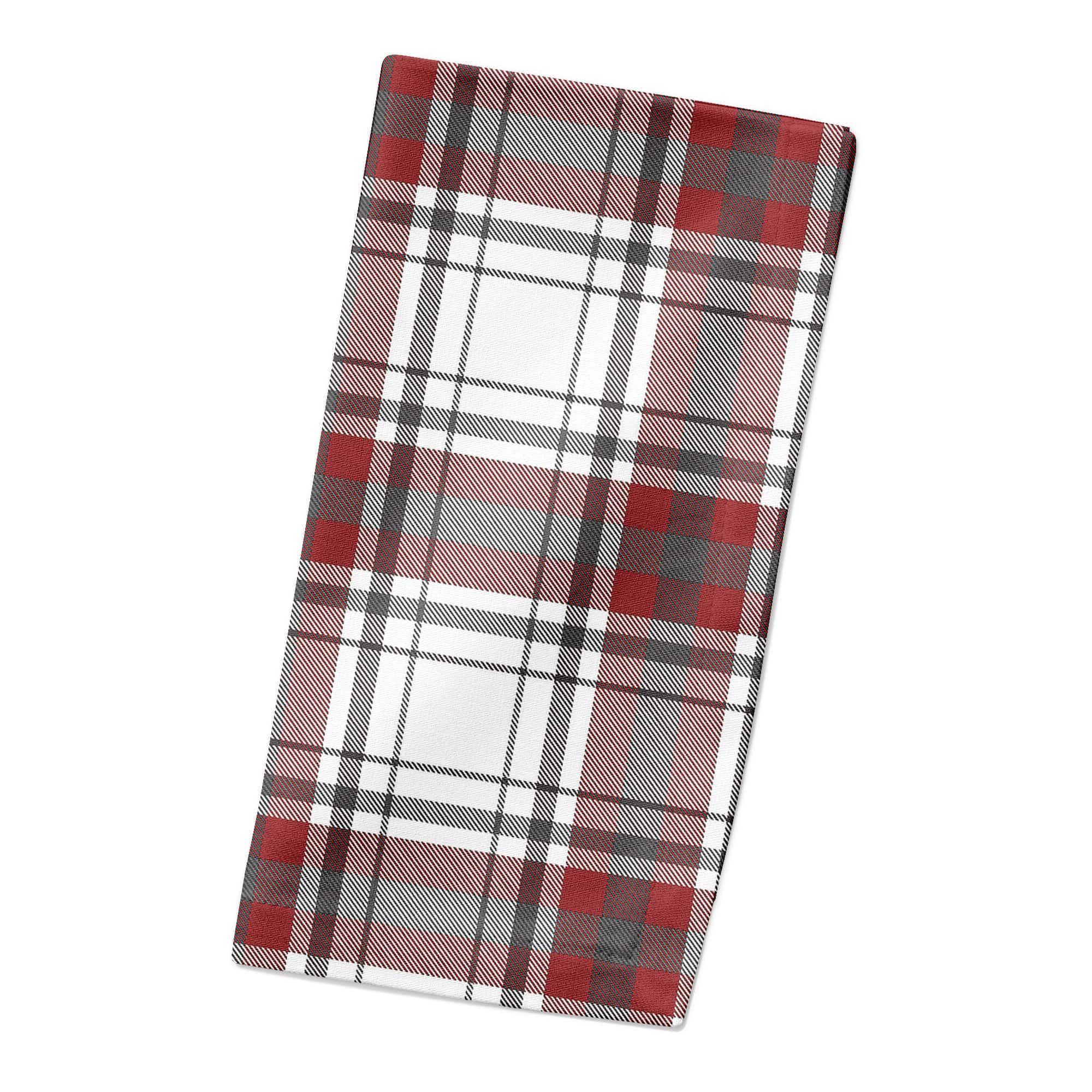 Red Gray Plaid 10x10 Cotton Twill Napkin