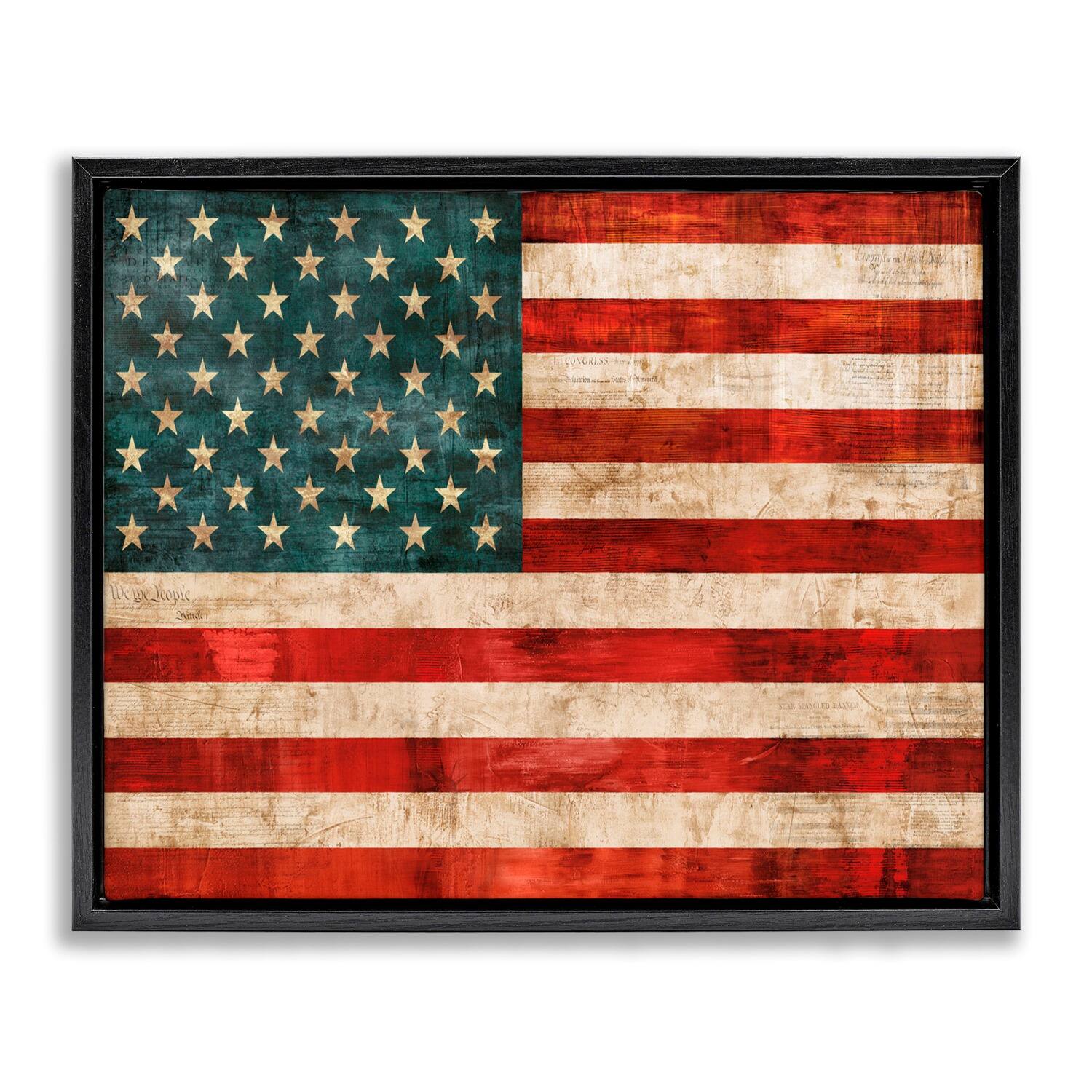Stupell Industries US American Flag Rustic Pattern Floater Framed Art