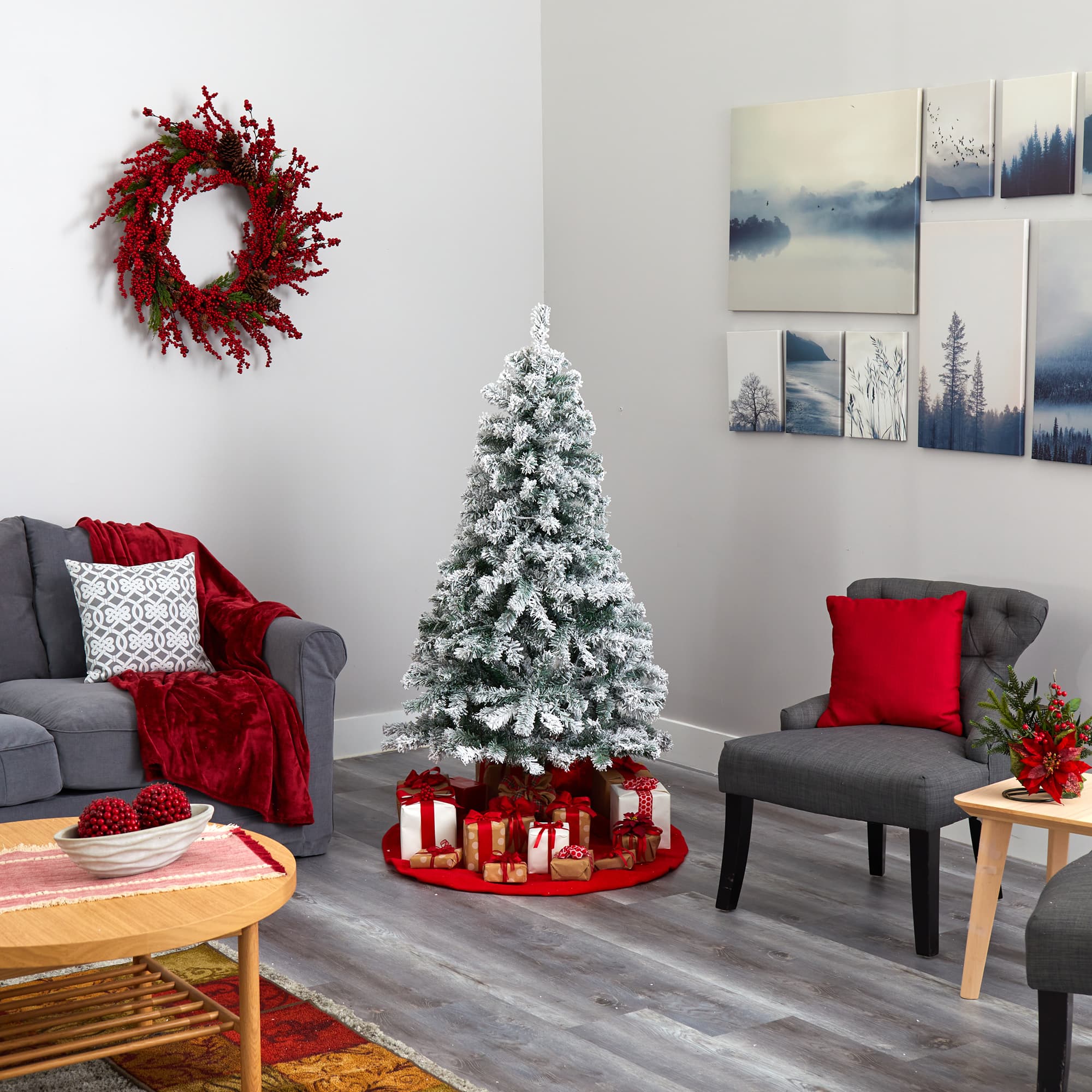 5ft. Pre-Lit Flocked Rock Springs Spruce Artificial Christmas Tree with Clear LED Lights