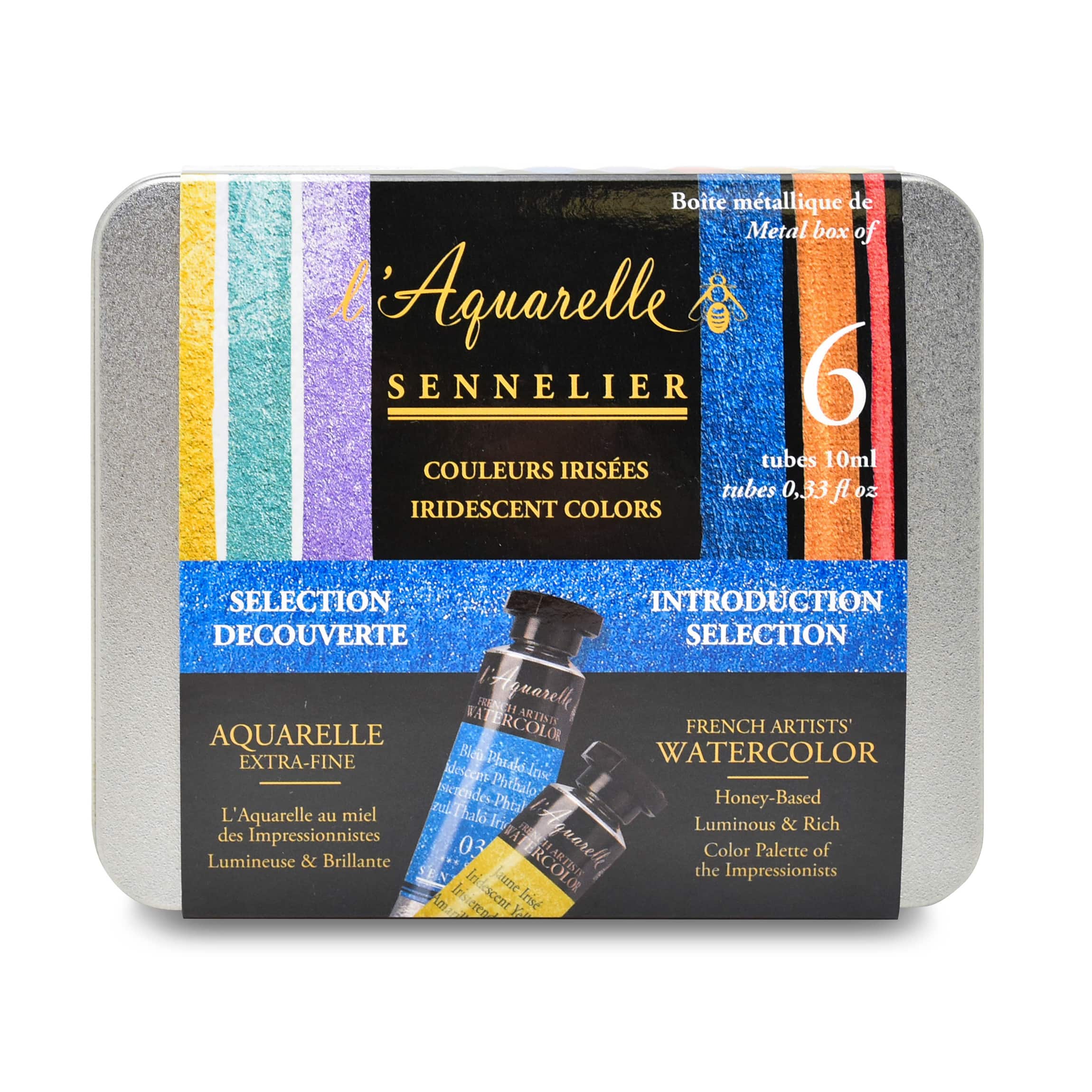 Sennelier French Artists' 6-Color Iridescent Watercolor Introduction Tin Set