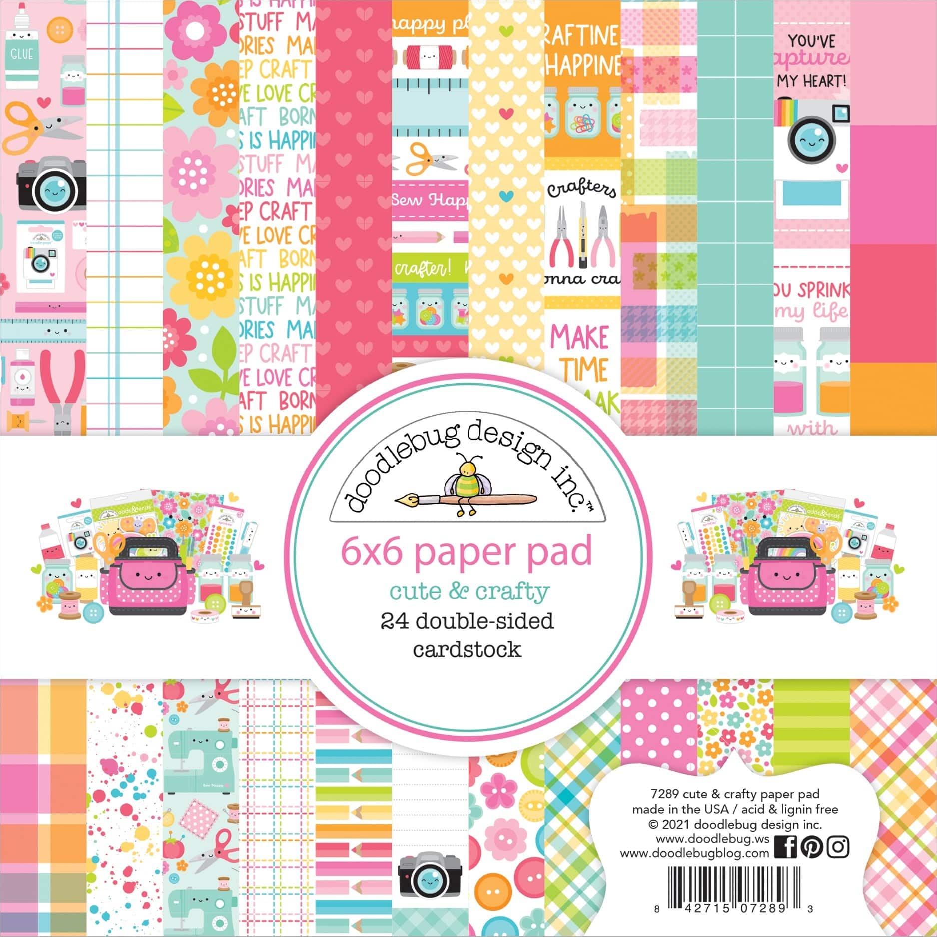 Doodlebug Double-Sided Paper Pad 6&#x22; x 6&#x22; 24 ct. Cute &#x26; Crafty, 12 Designs/2 Each