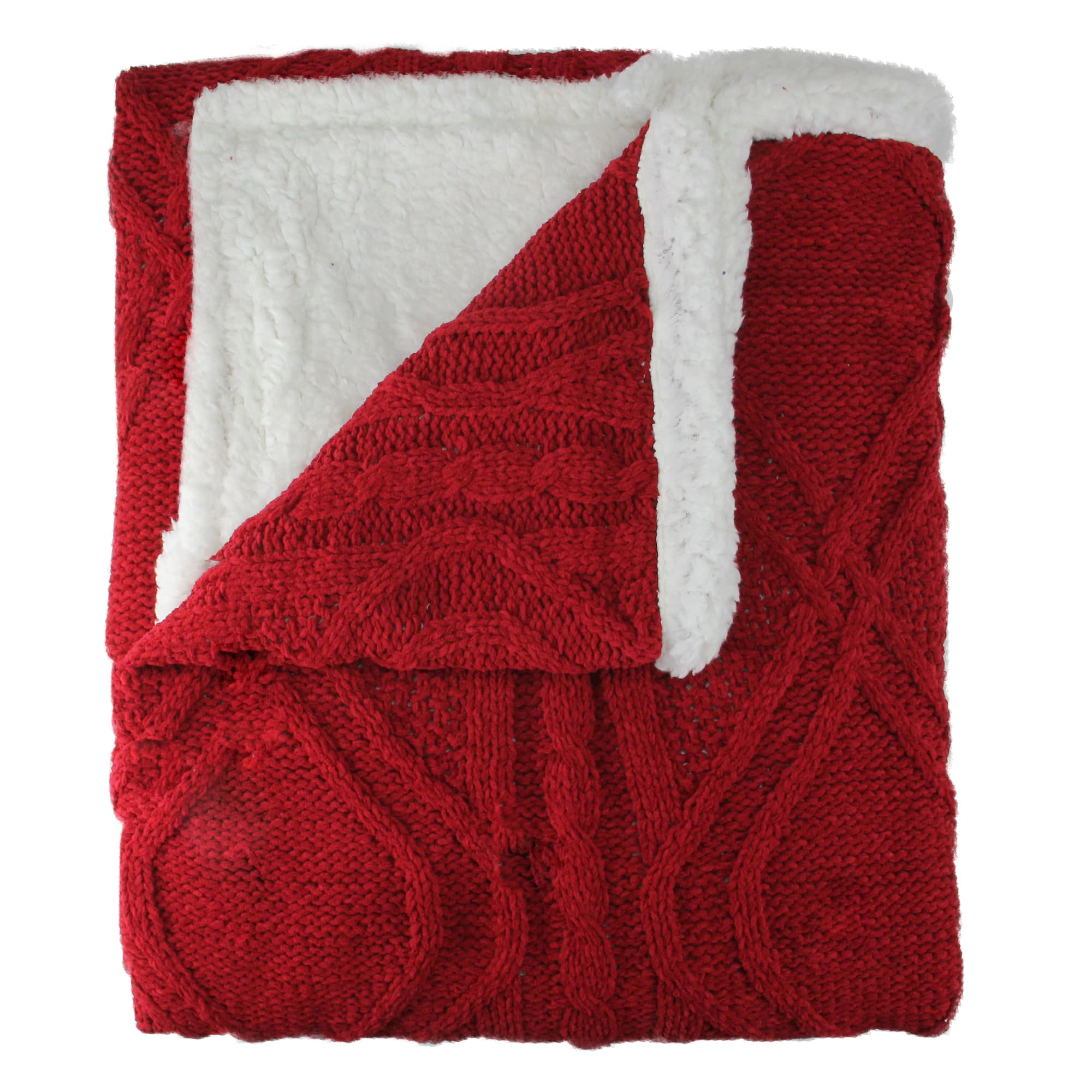 Red & White Cable Knit & Sherpa Throw Blanket Michaels