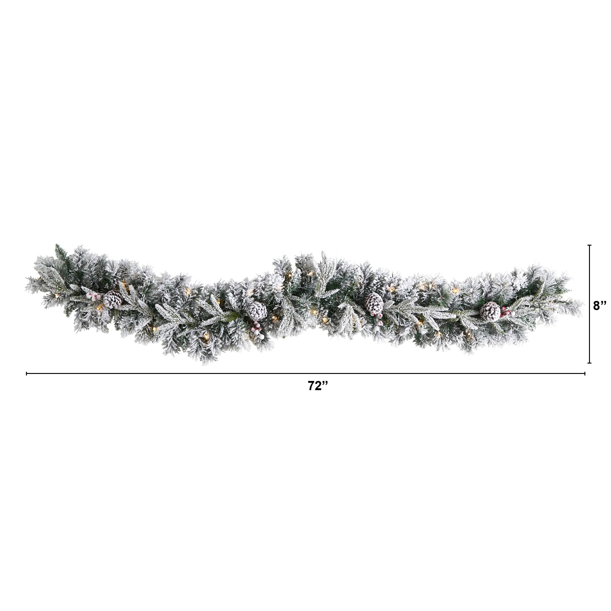 6ft. Pre-Lit LED Flocked Christmas Garland with Pinecones