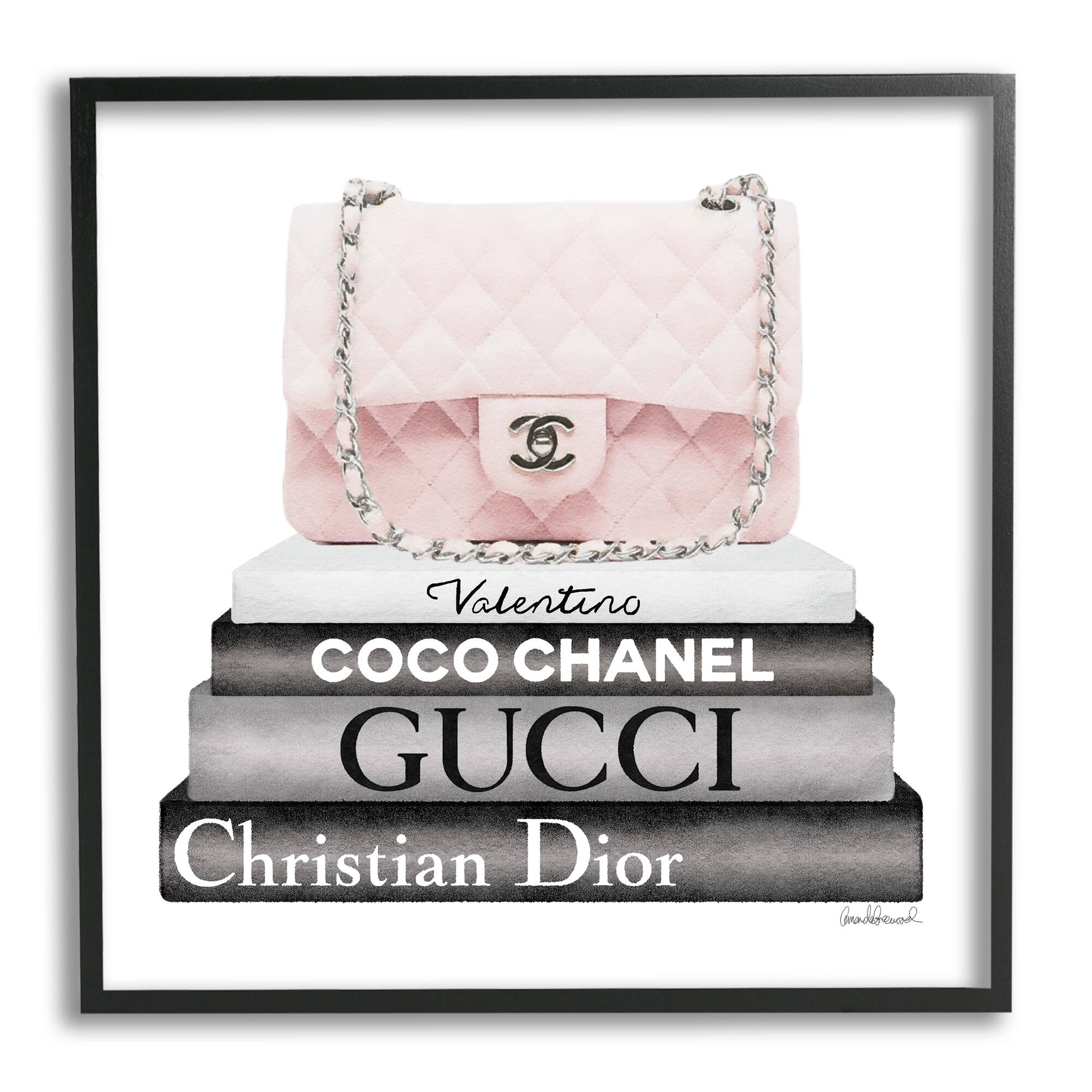 Stupell Industries Pink Quilted Purse on Modern Chic Bookstack Framed Wall Art