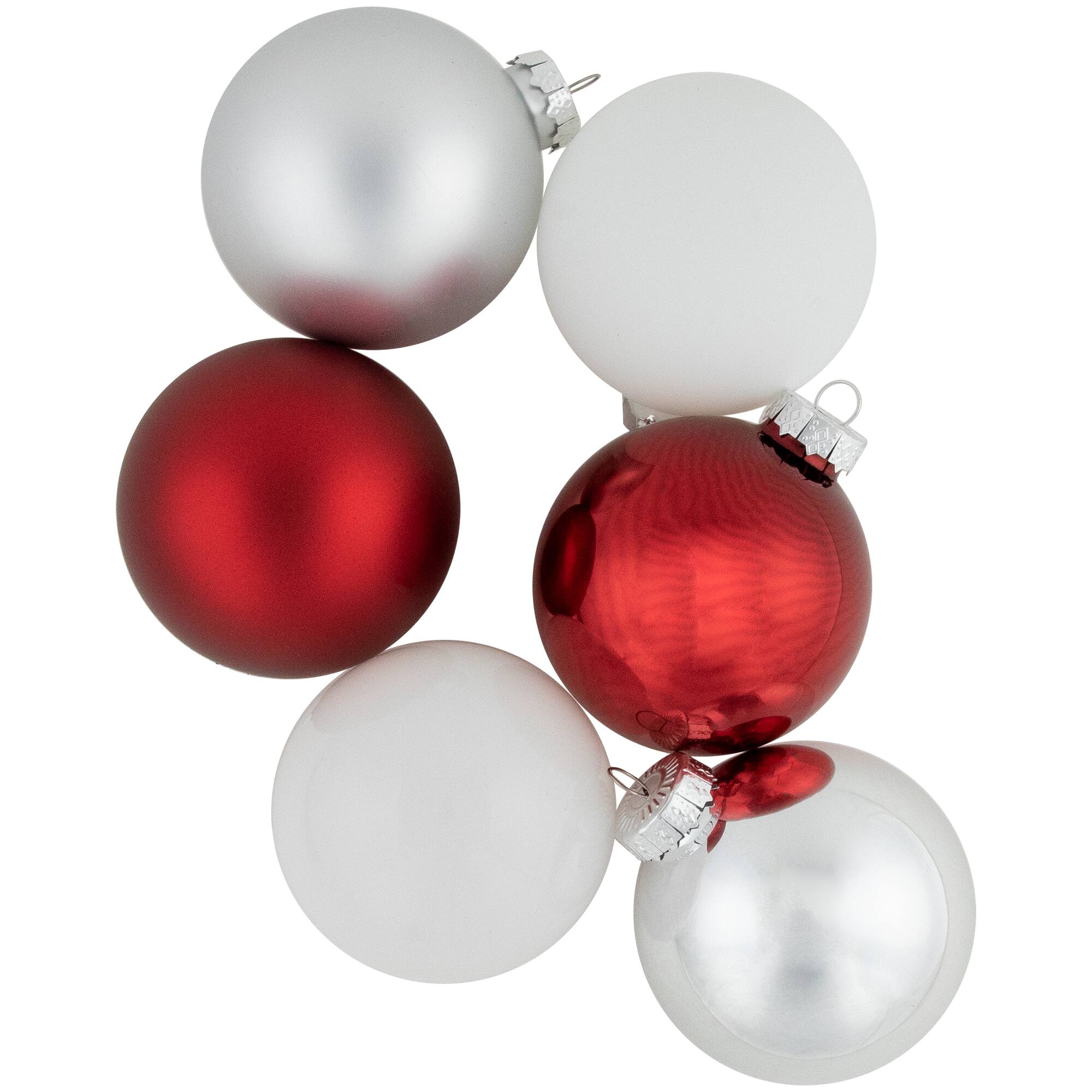 72ct. 2-Finish Red, Silver &#x26; White Glass Ball Ornaments