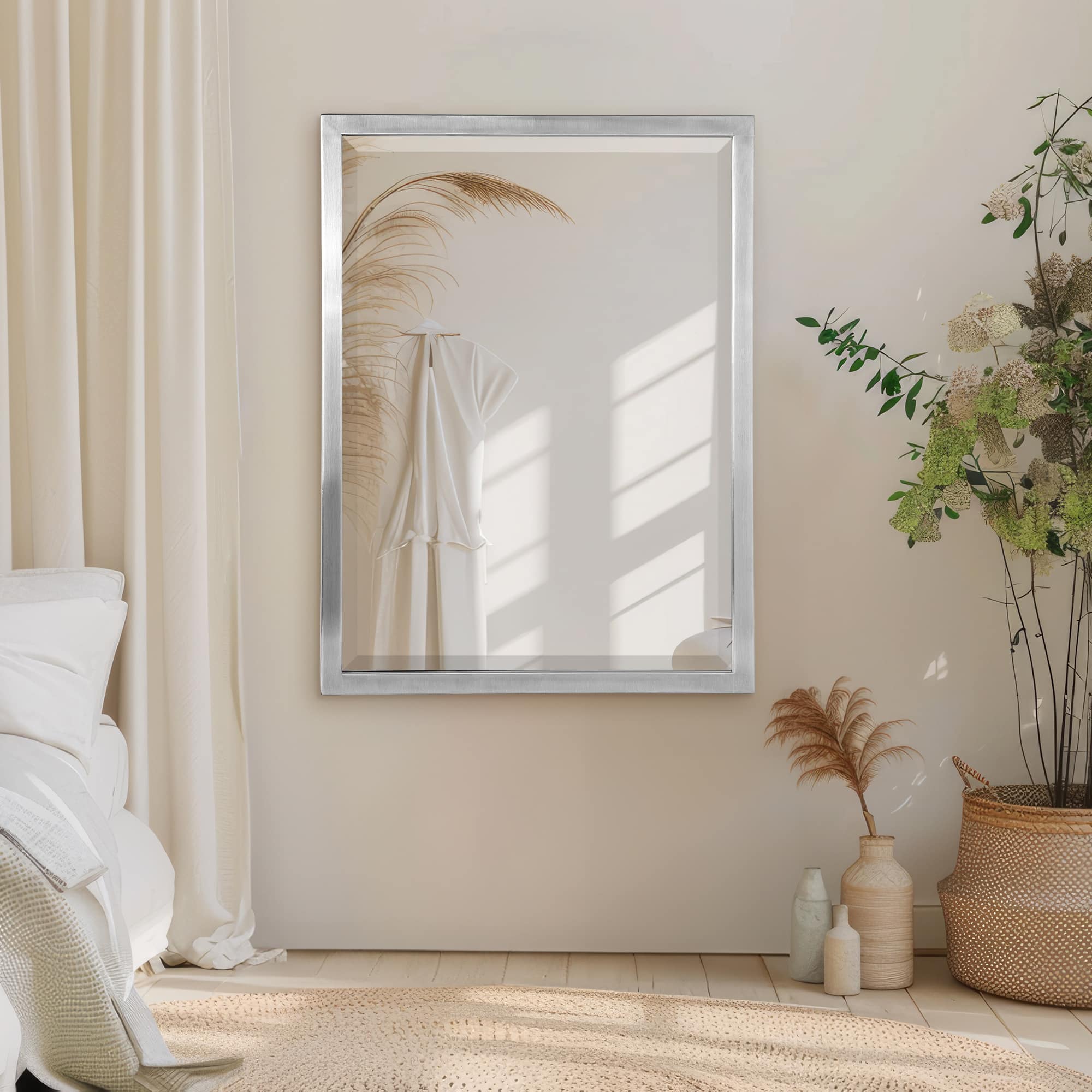 Head West Brushed Nickel Stainless Steel Beveled Accent Vanity Mirror