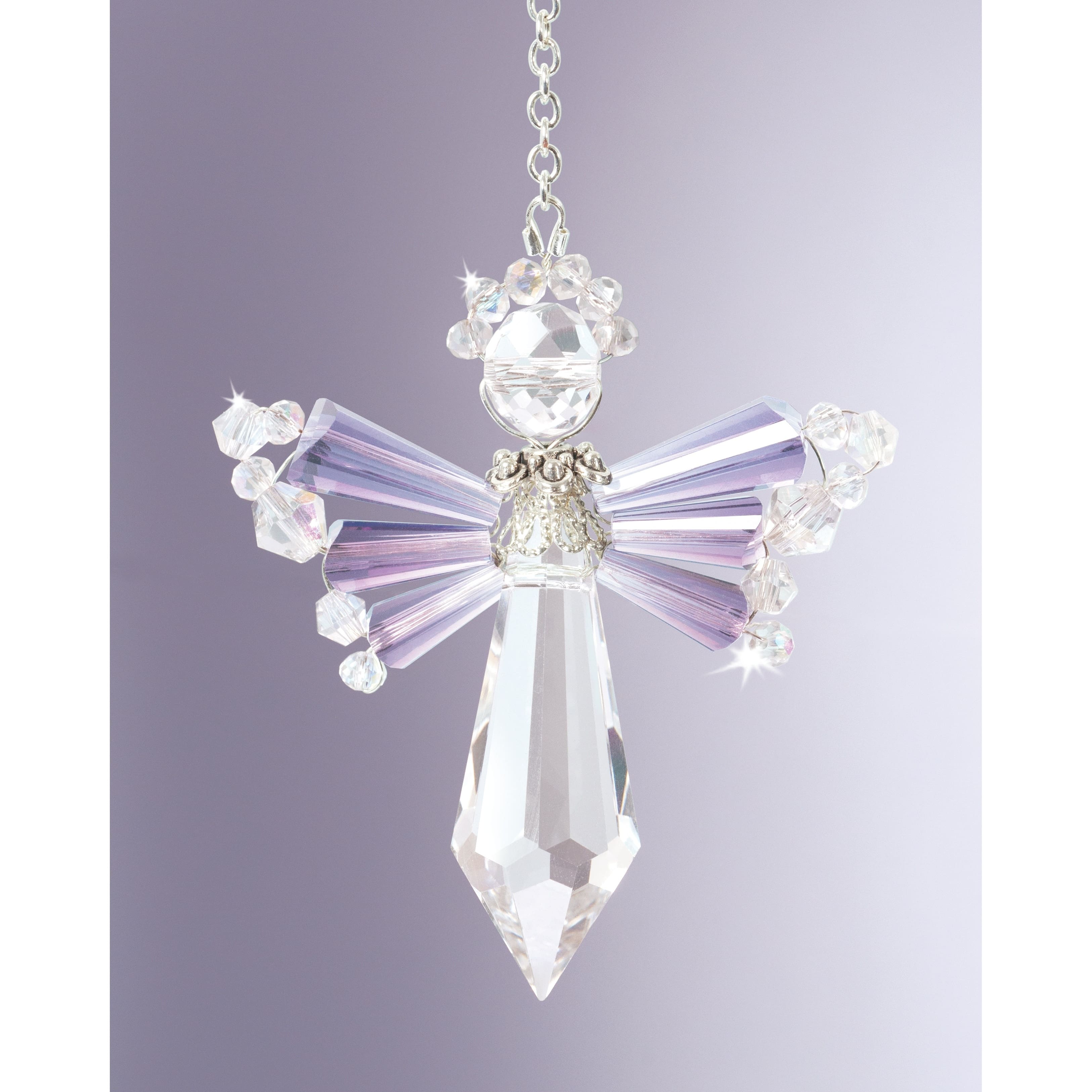 Solid Oak June/Pink Alexandrite Birthstone Angel Crystal Suncatcher Ornament Kit