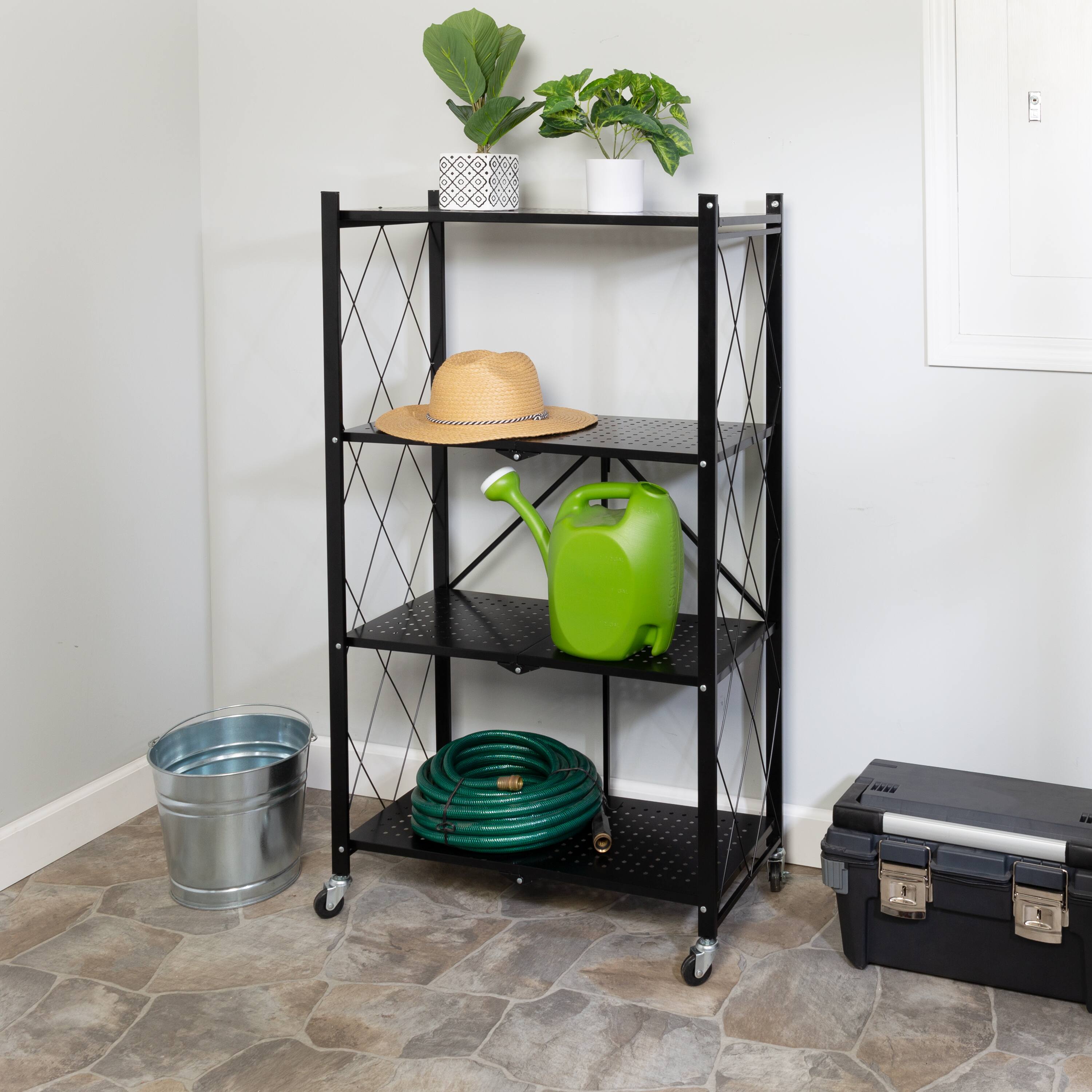 Honey Can Do Black Collapsible 4-Tier Metal Shelf