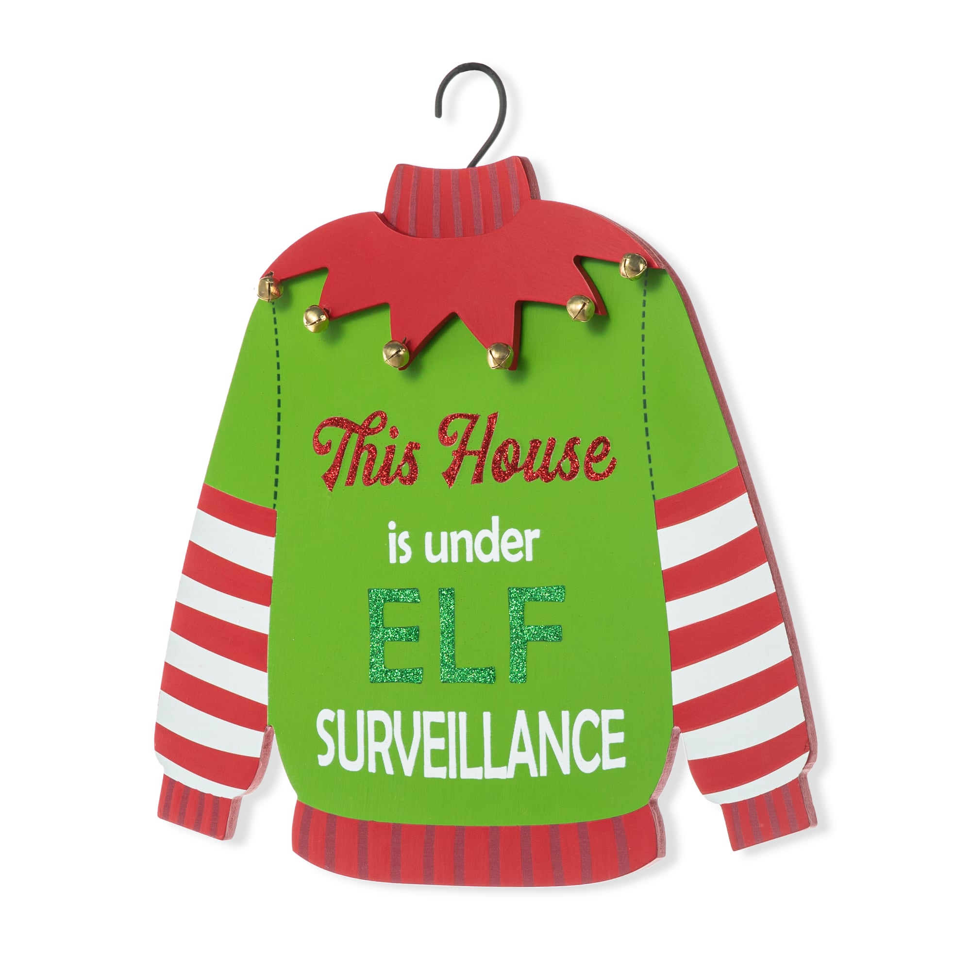 Glitzhome® 13.25" Christmas Elf Sweater Sign Door Hanger